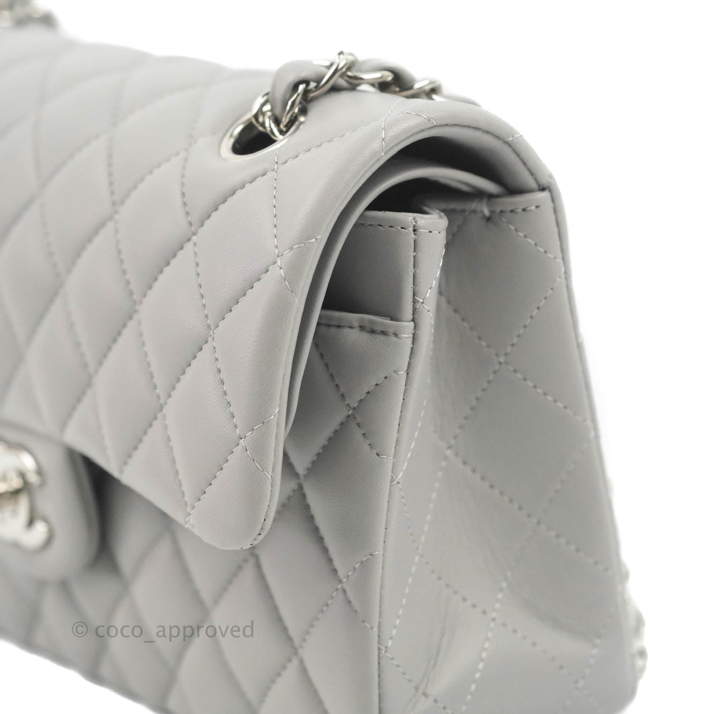 Chanel Small Classic Quilted Flap Grey Lambskin Silver Hardware