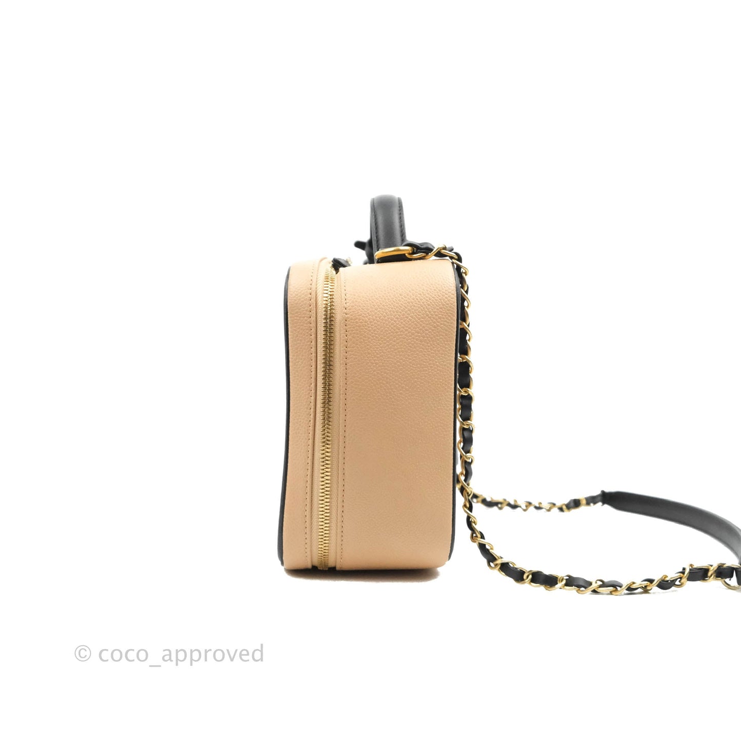 Chanel Quilted Large CC Filigree Vanity Case Beige Caviar Gold Hardware