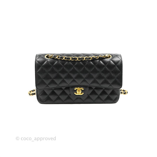 Chanel Classic M/L Medium Double Flap Black Caviar Gold Hardware
