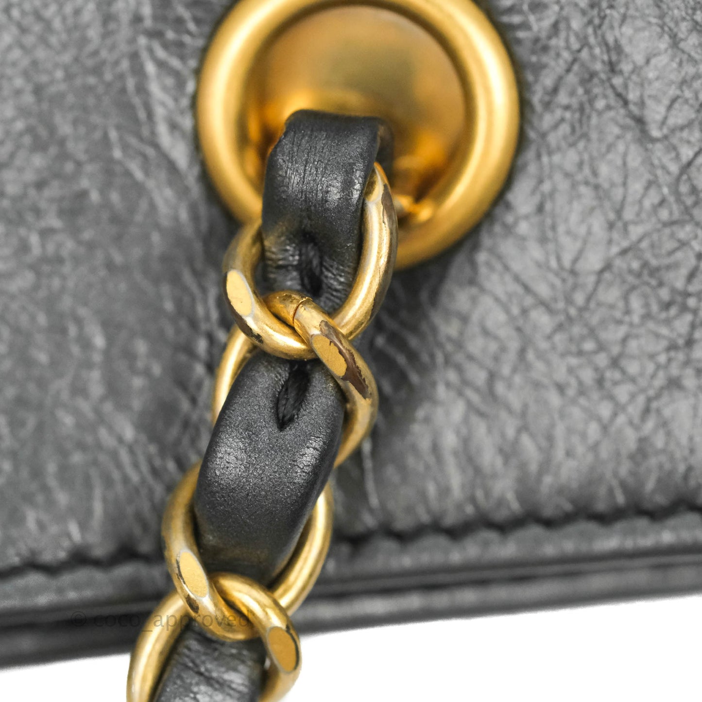 Chanel Quilted Drawstring Shopping Tote Bag Metallic Dark Grey Aged Calfskin Aged Gold Hardware