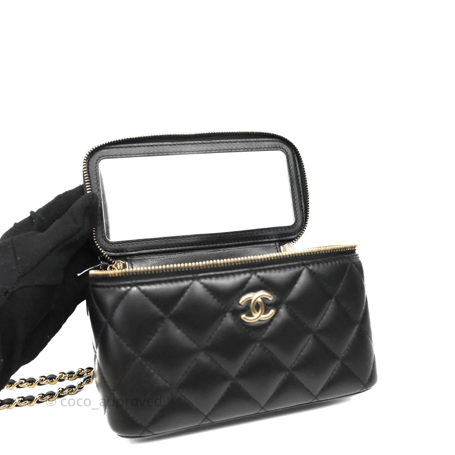 Chanel Vanity Rectangular Top Handle Black Lambskin Gold Hardware