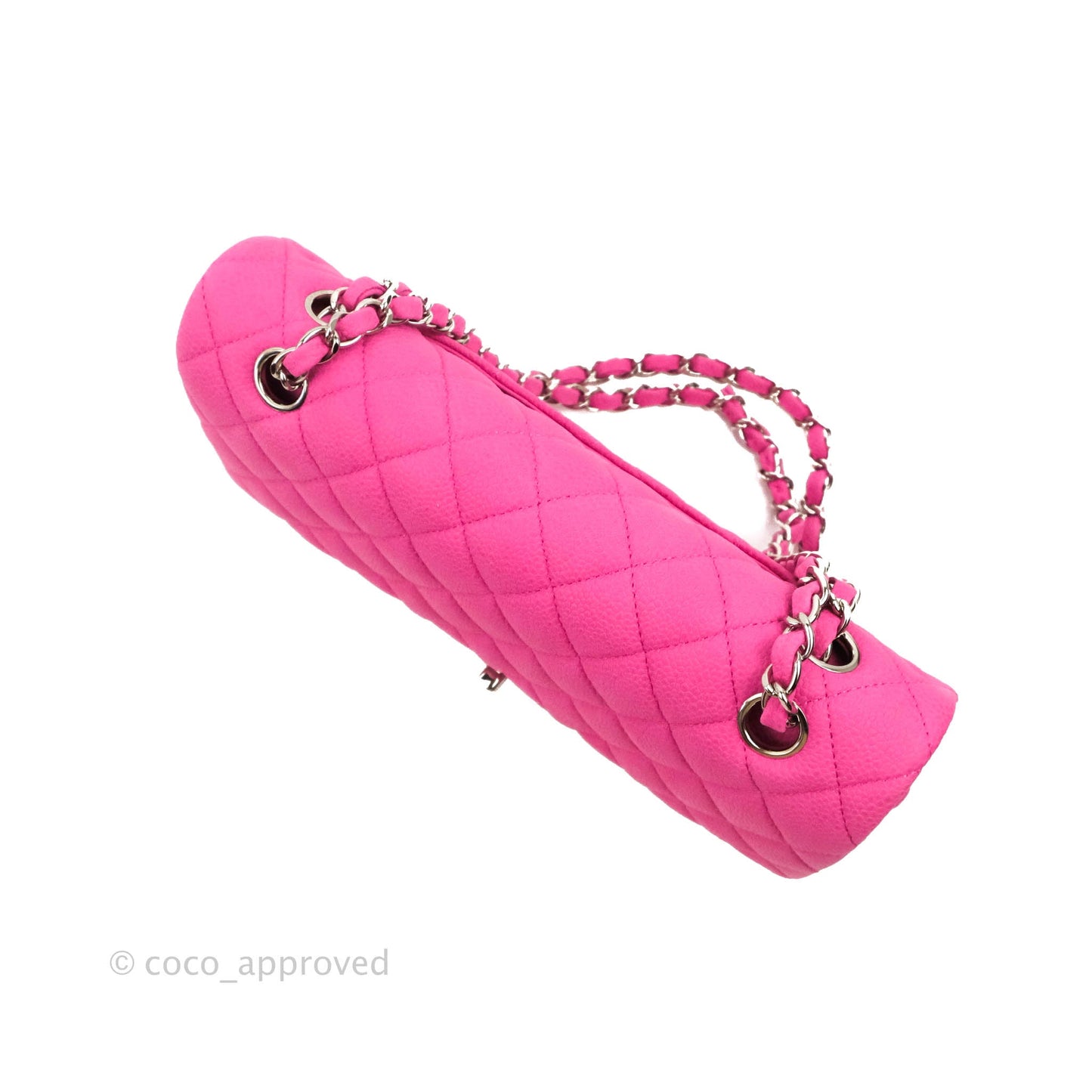 Chanel Classic M/L Medium Flap Quilted Pink Matte Caviar Silver Hardware
