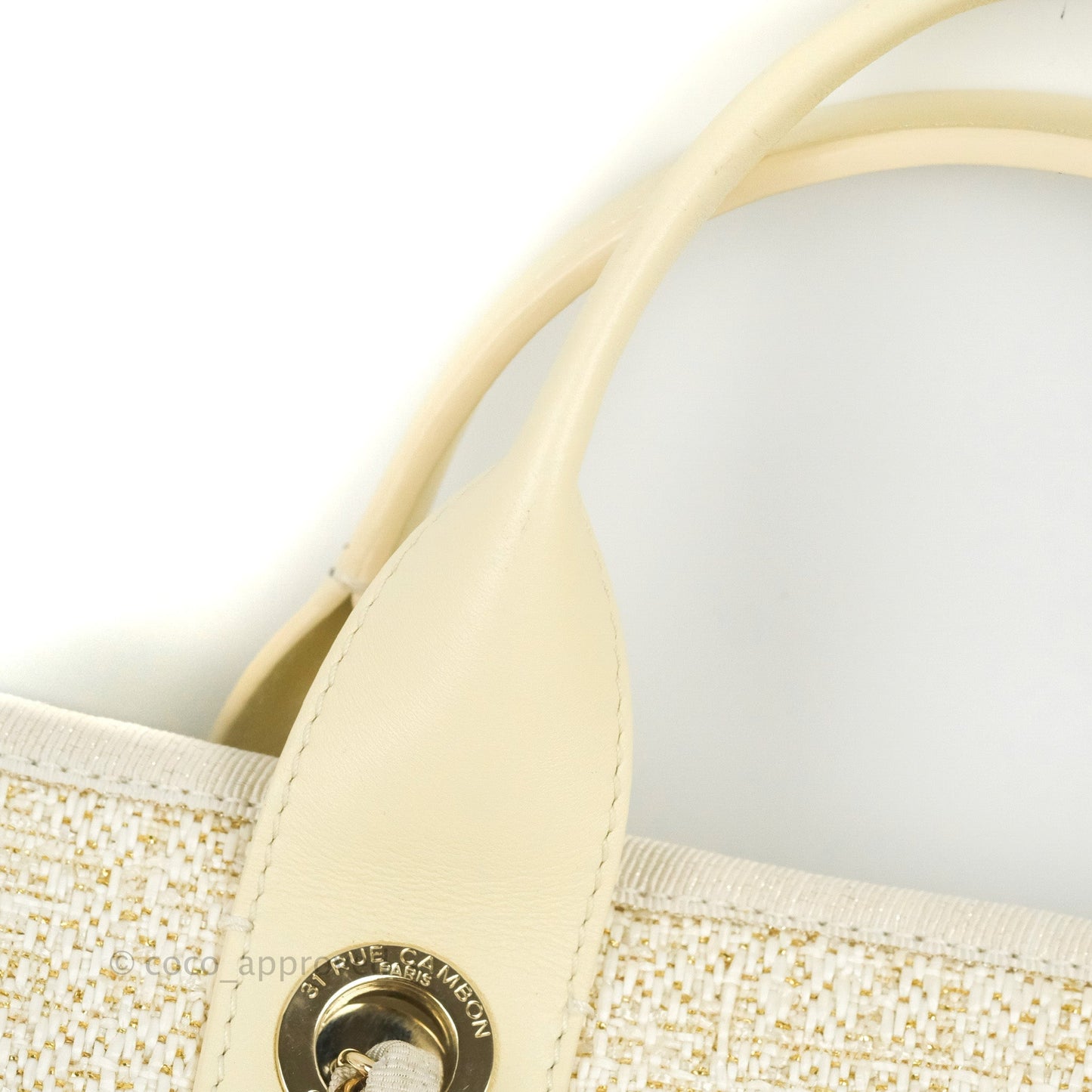 Chanel Large Deauville Ivory/Gold Canvas Gold Hardware