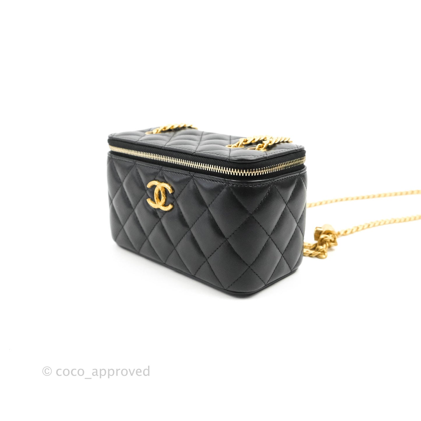 Chanel Vanity with Adjustable Chain Black Lambskin Aged Gold Hardware 22K