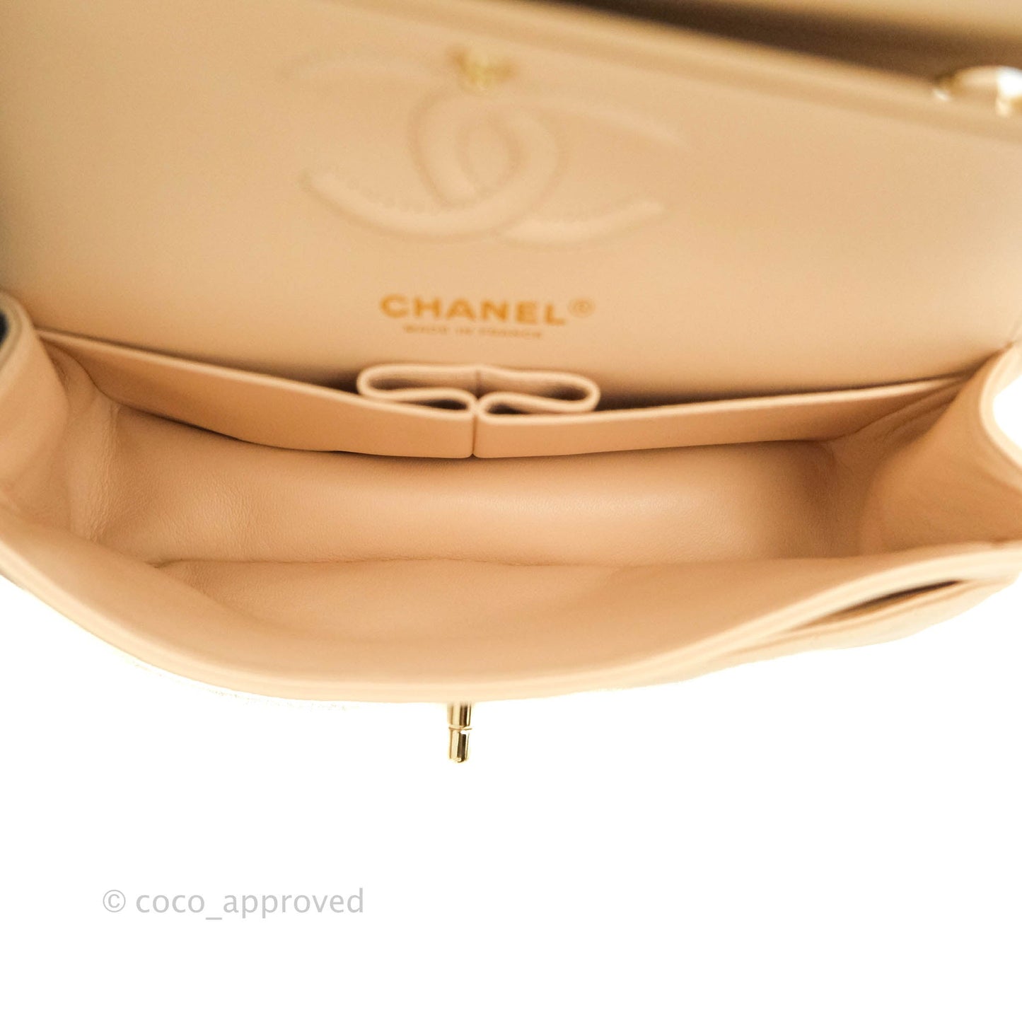 Chanel Classic S/M Small Double Flap Chevron Beige Caviar Gold Hardware