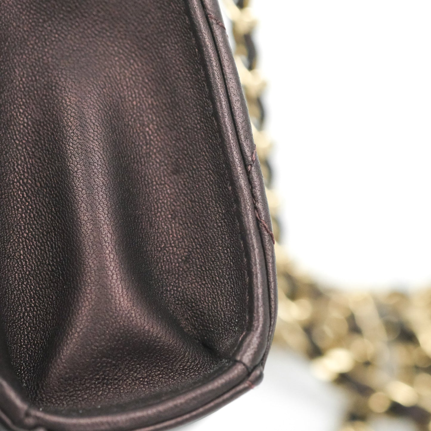 Chanel Mini Handle Clutch With Chain Iridescent Purple Lambskin Gold Hardware