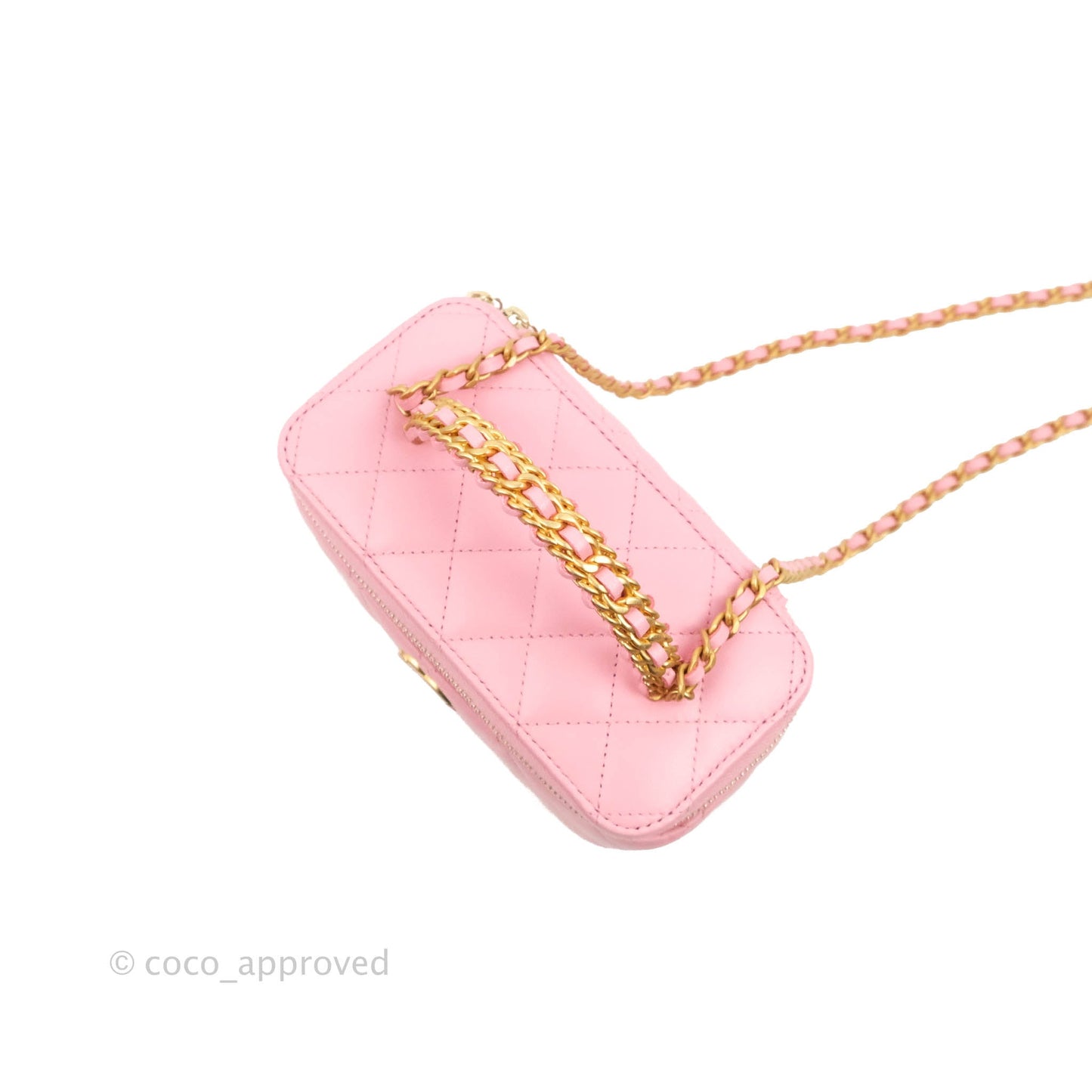 Chanel Vanity Rectangular with Top Handle Pick Me Up Pink Lambskin Aged Gold Hardware 22S
