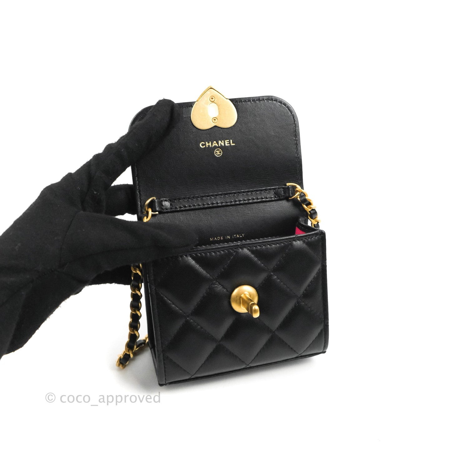 Chanel Heart CC Lock Clutch with Chain Black Lambskin Gold Hardware 23S