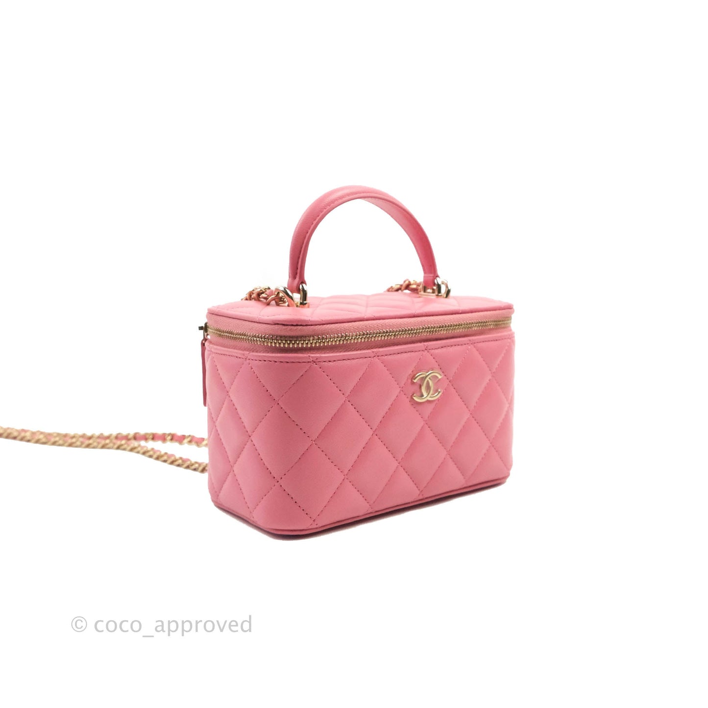 Chanel Vanity Rectangular Top Handle Pink Lambskin Gold Hardware