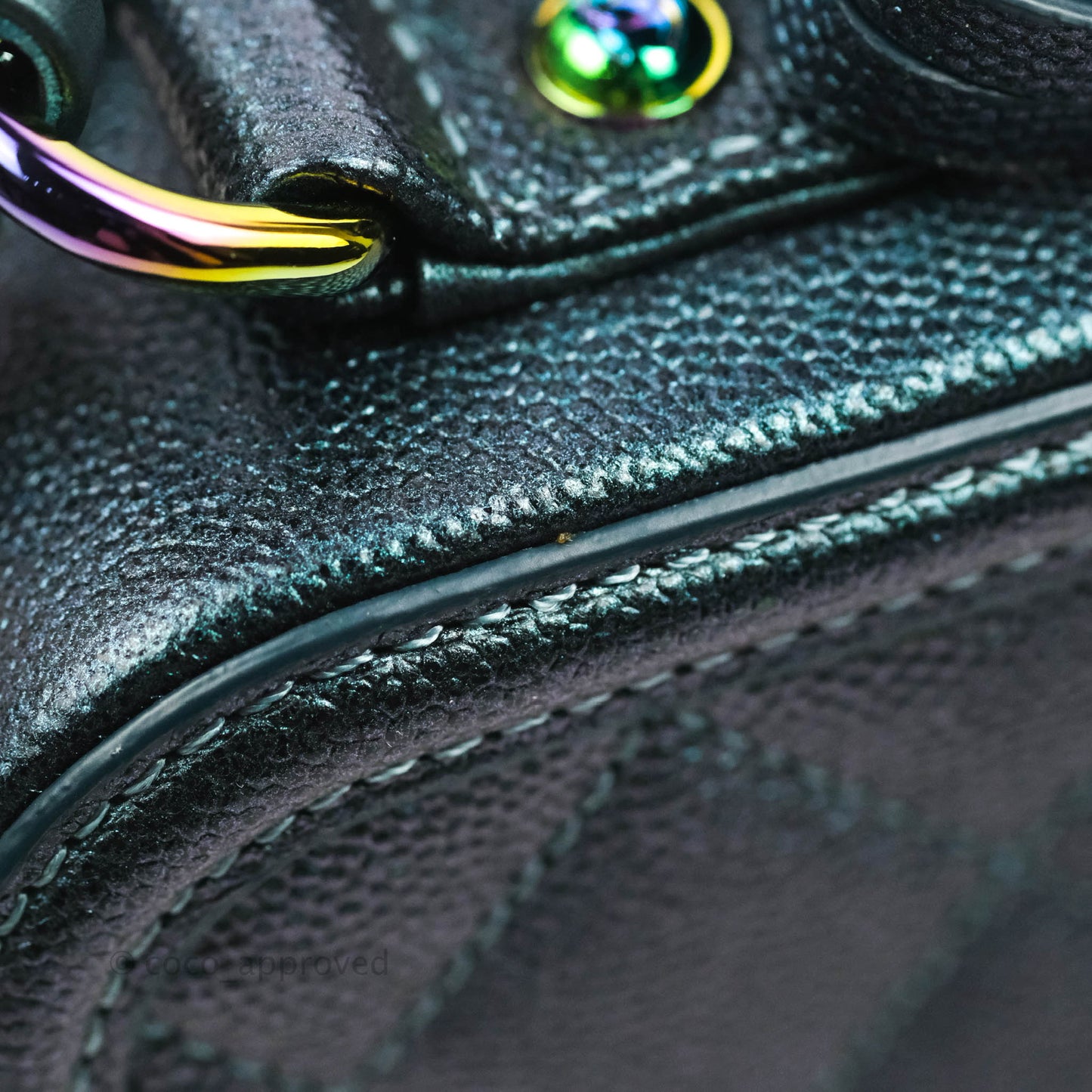 Chanel Quilted Medium CC Filigree Vanity Case Iridescent Dark Turquoise Caviar Rainbow Hardware