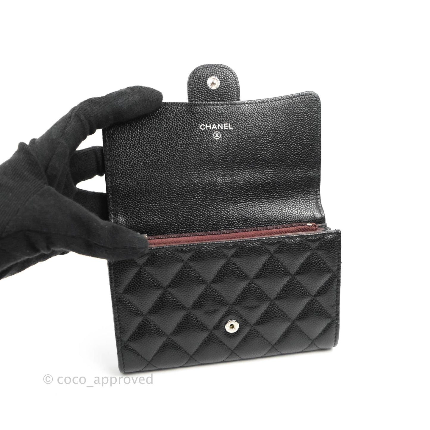 Chanel Classic Quilted Medium Flap Wallet Black Caviar Silver Hardware