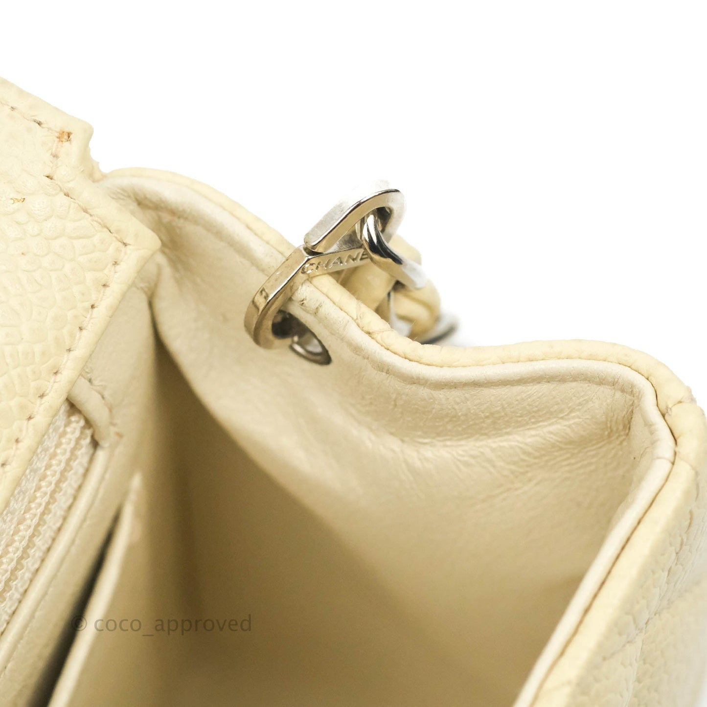 Chanel Vintage Quilted Mini Square Flap Pale Beige Caviar Silver Hardware
