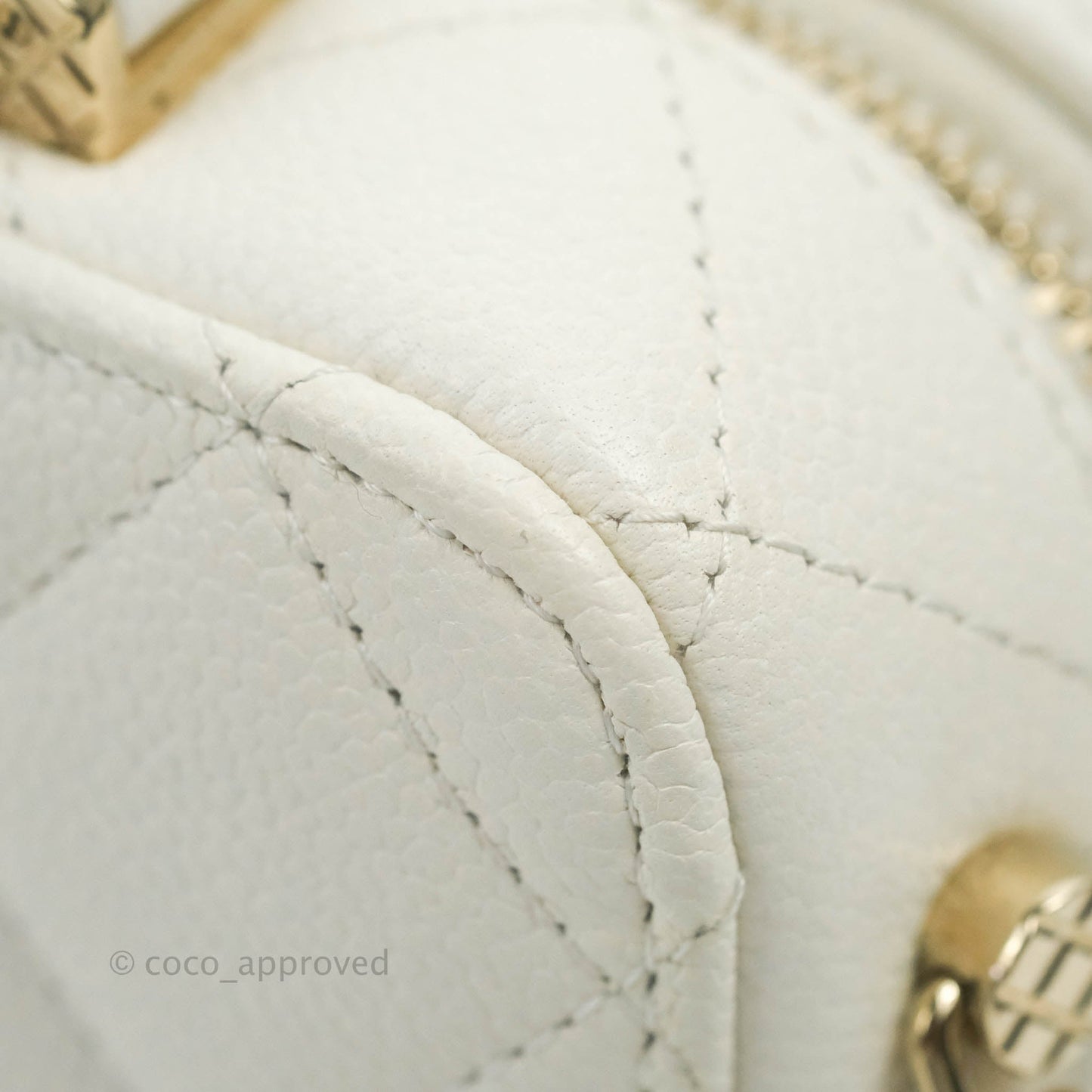 Chanel Quilted Top Handle Vanity White Caviar Gold Hardware