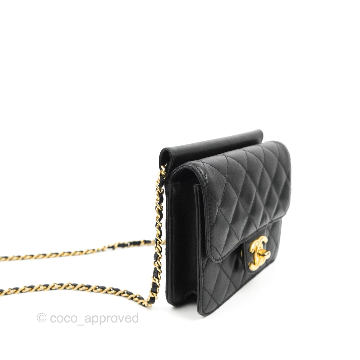 Chanel Mini Flap on Chain Black Calfskin Aged Gold Hardware