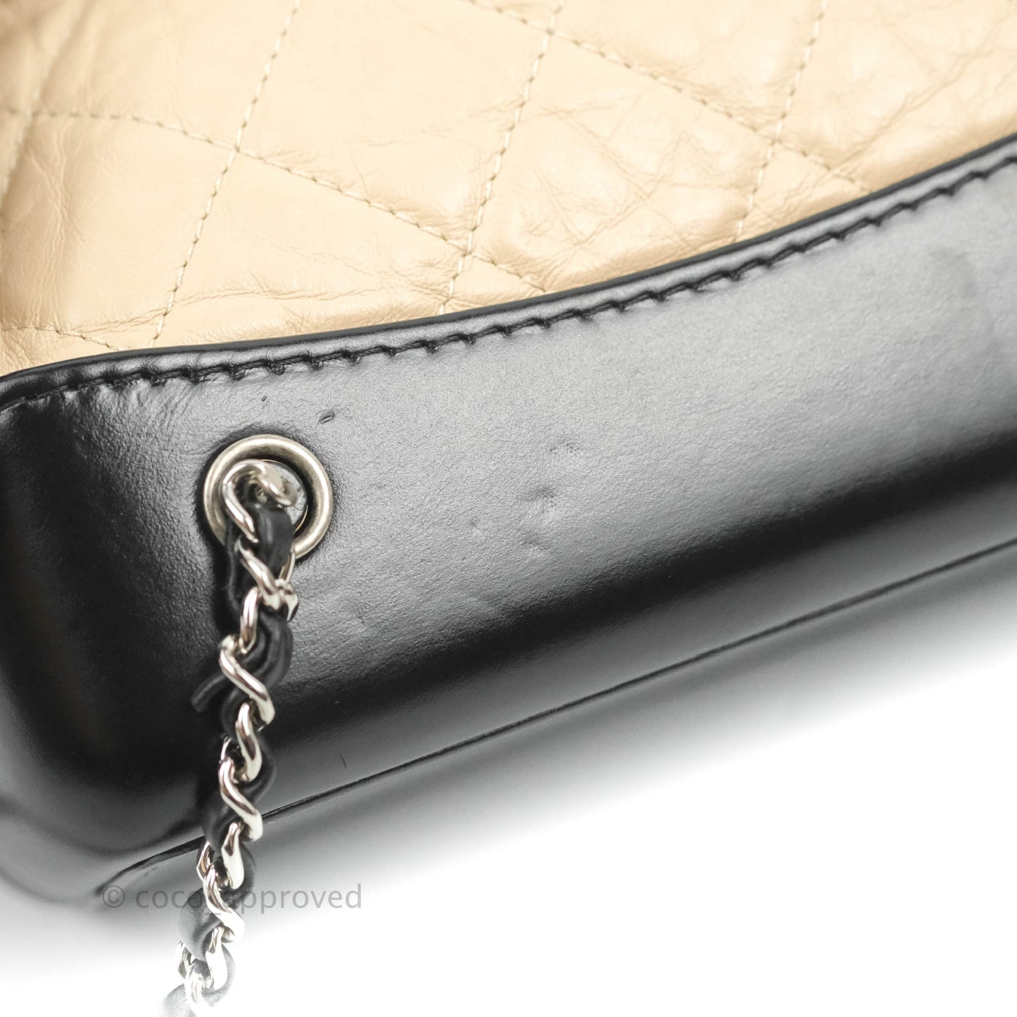 Chanel Small Gabrielle Backpack Beige Black Aged Calfskin