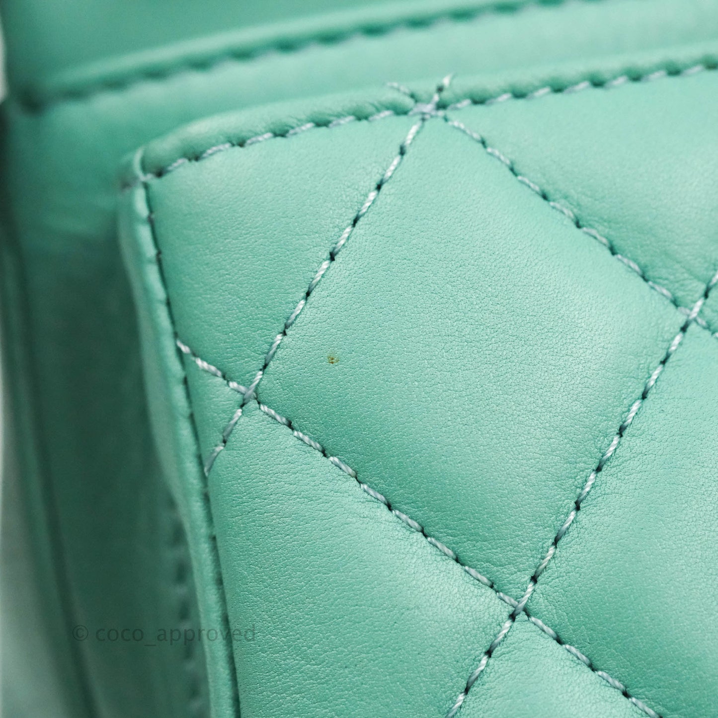 Chanel Quilted Small Day Trip Tiffany Blue Green Lambskin Aged Gold Hardware