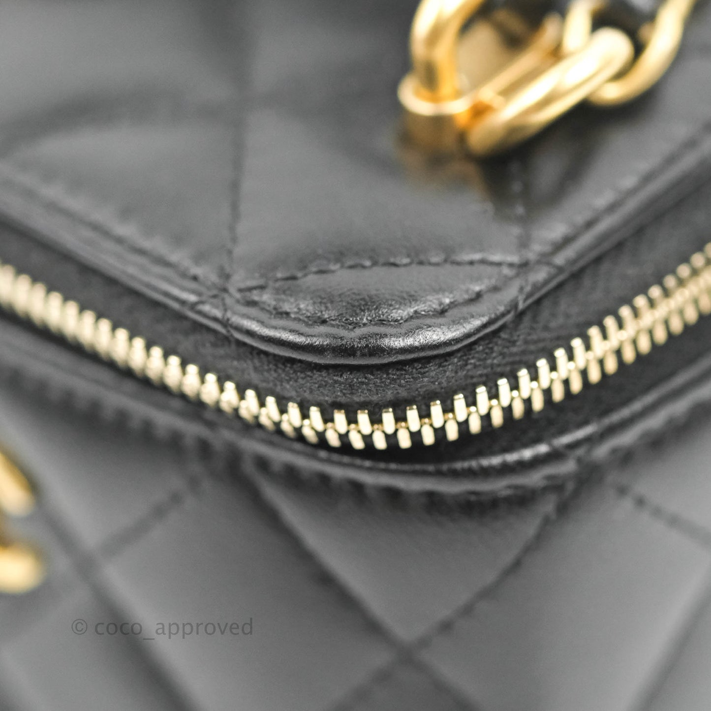 Chanel Mini Top Handle Vanity With Chain Black Lambskin Gold Hardware