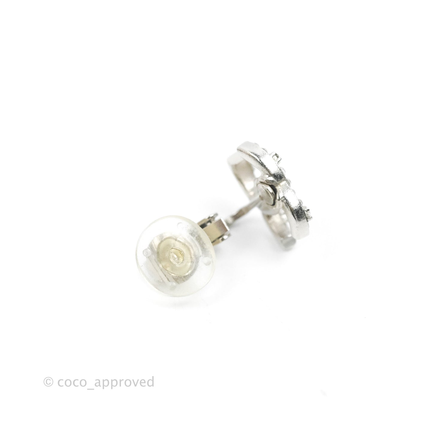 Chanel Crystal CC Earrings Ear Clip Silver Tone 20B