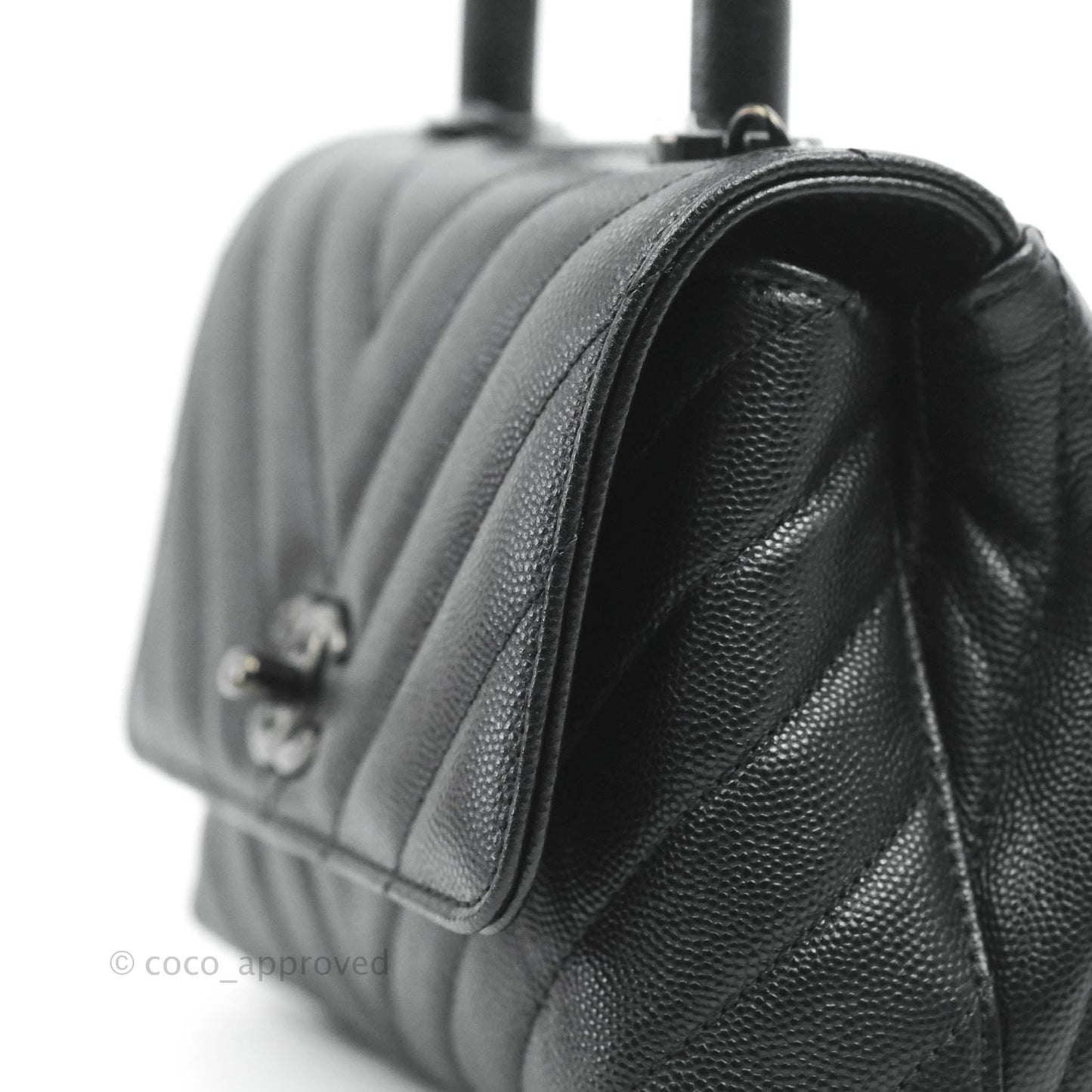 Chanel Mini Chevron Coco Handle Bag So Black Caviar