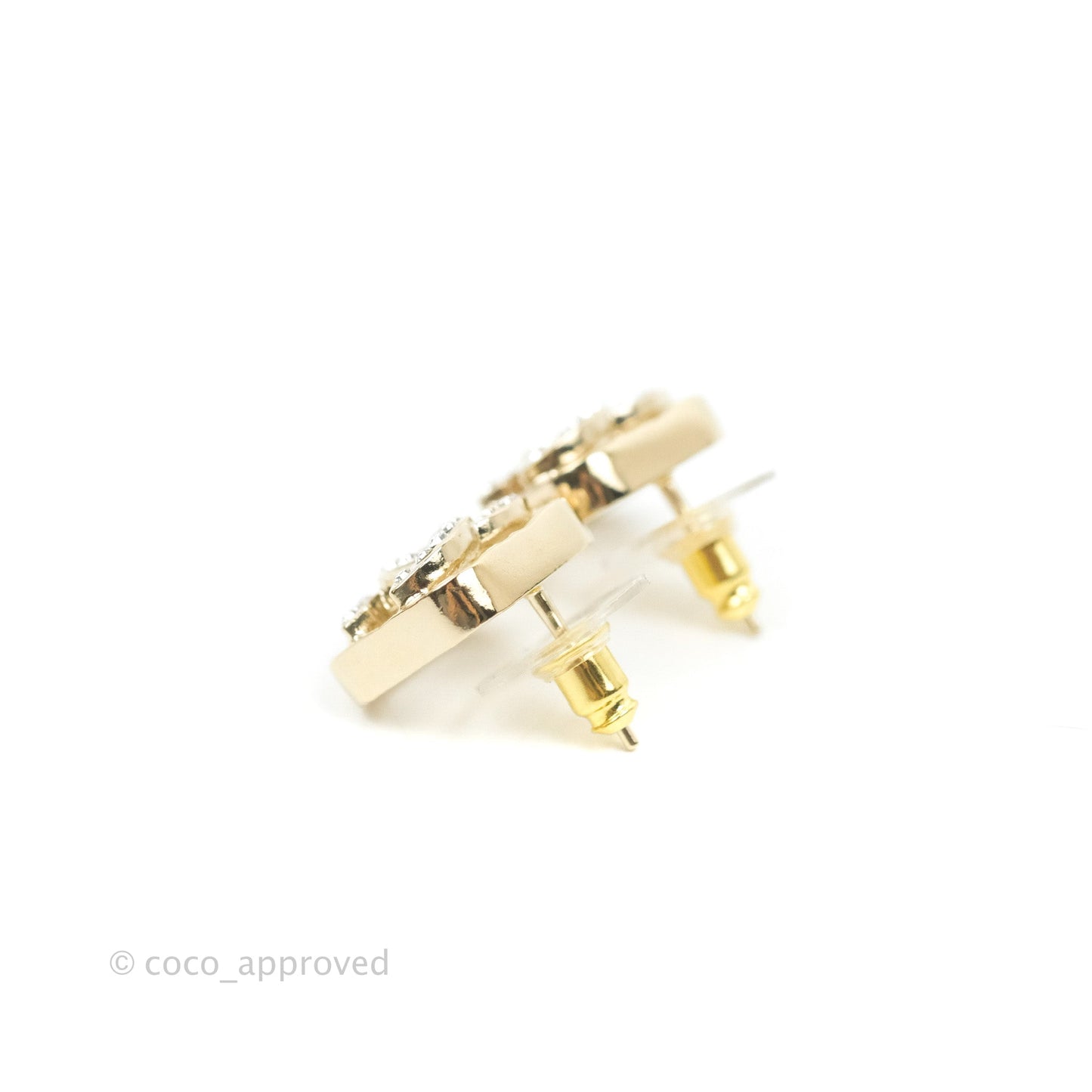 Chanel Square CC Crystal Earrings Gold Tone 23P