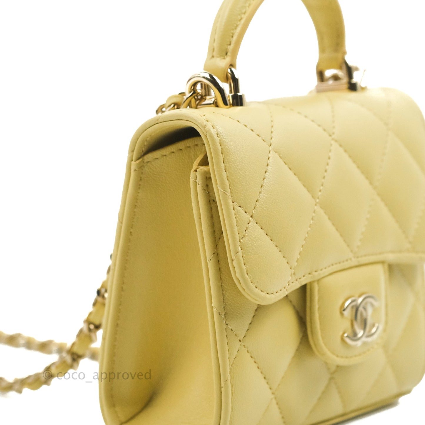 Chanel Mini Handle Clutch With Chain Yellow Lambskin Gold Hardware