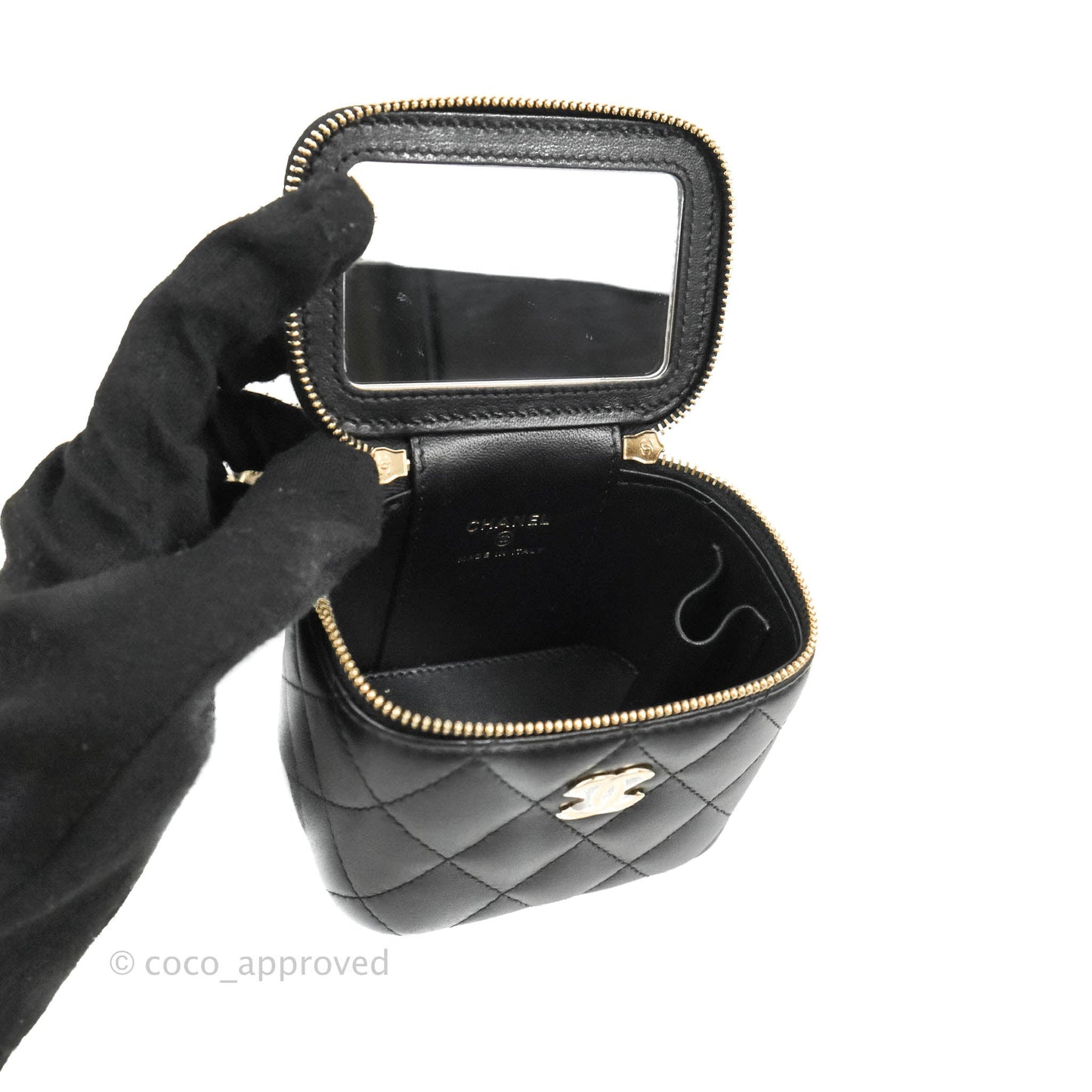 Chanel Mini Top Handle Vanity With Chain Black Lambskin Gold Hardware