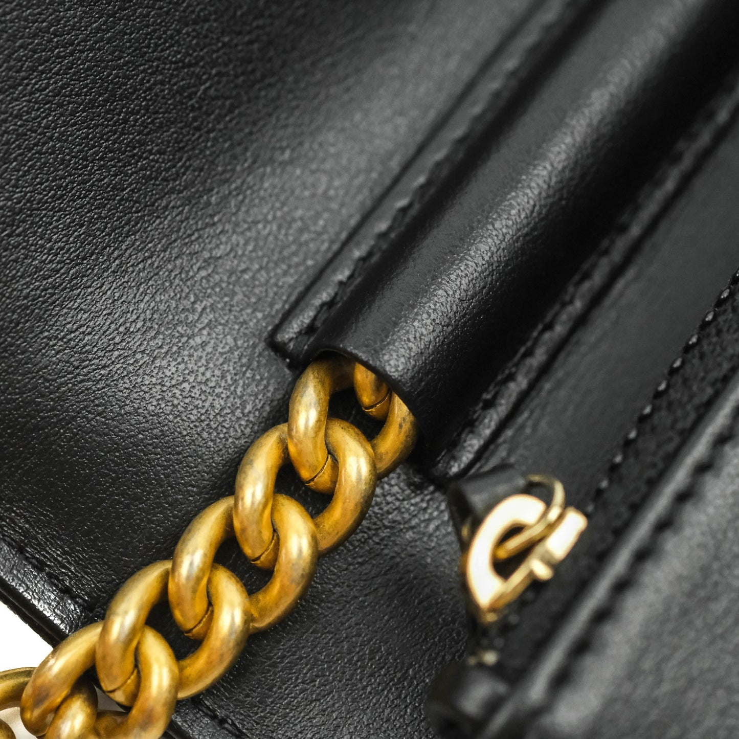 Chanel Quilted Boy Wallet on Chain WOC Black Caviar Aged Gold Hardware