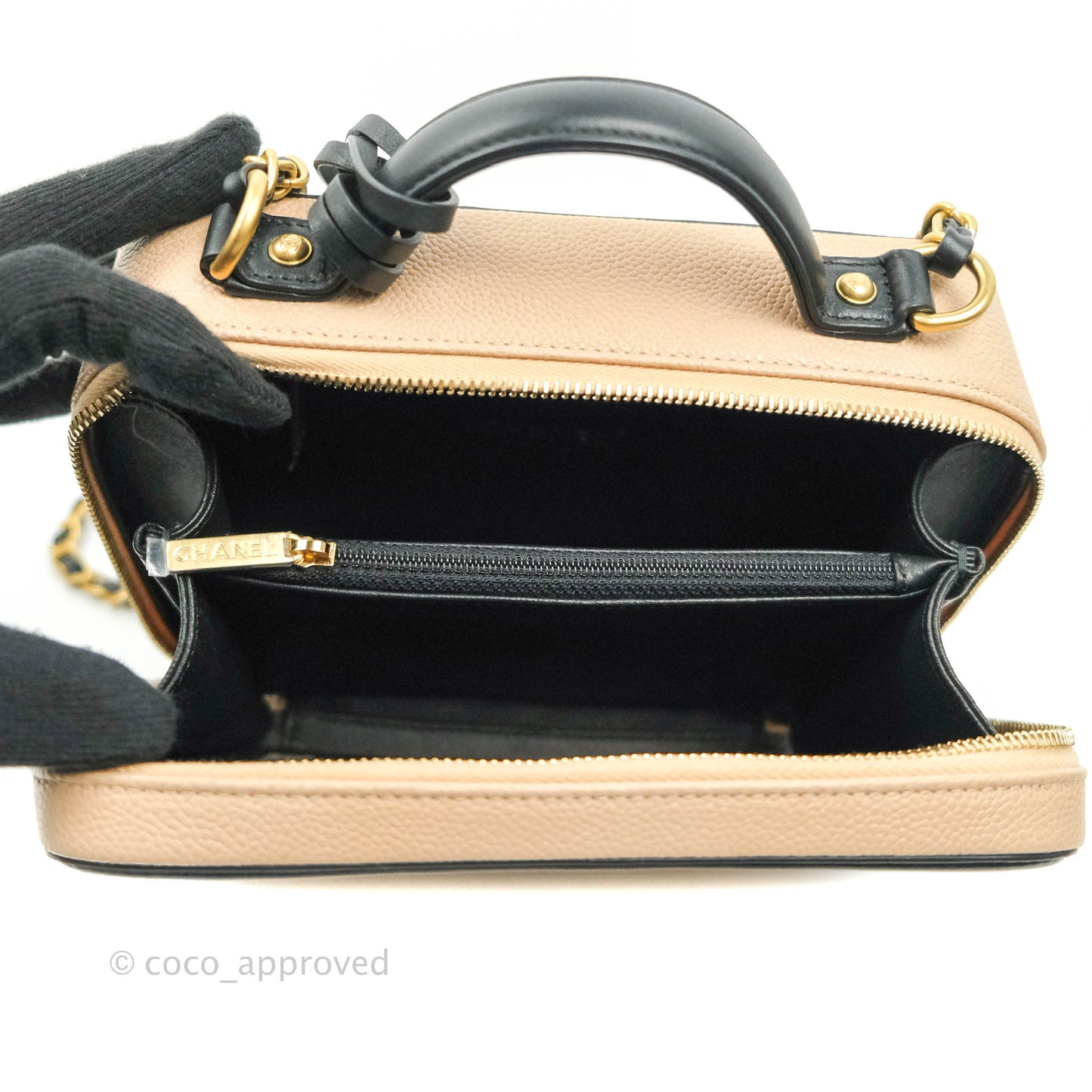 Chanel Quilted Medium CC Filigree Vanity Case Beige Caviar Gold Hardware