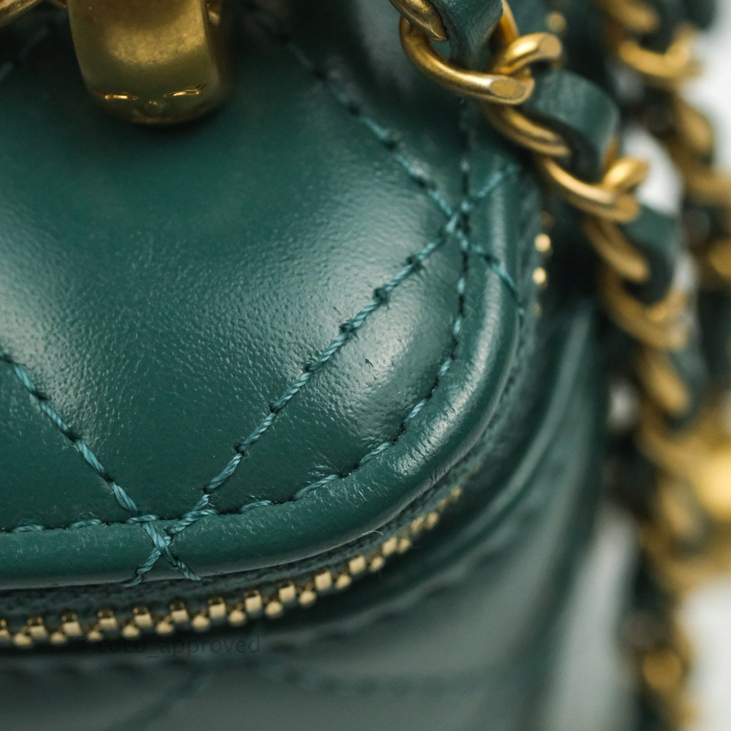 Chanel Quilted Mini Perfect Fit Vanity With Chain Calfskin Pine Green Aged Gold Hardware