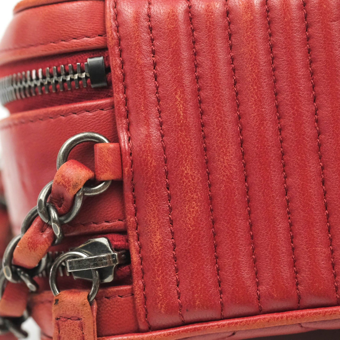 Chanel Quilted Crossbody Camera Bag Red Lambskin Ruthenium Hardware