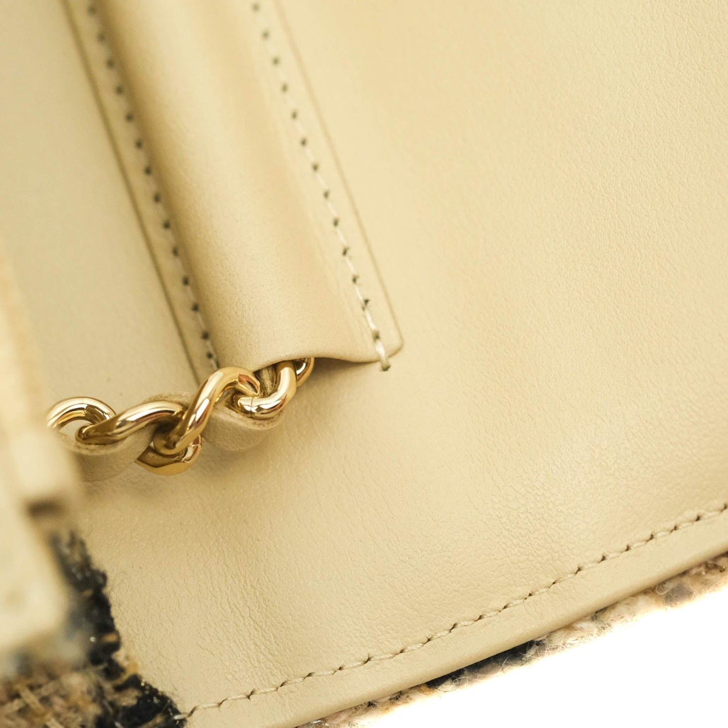 Chanel Wallet On Chain WOC Houndstooth Beige Black Tweed Gold Hardware