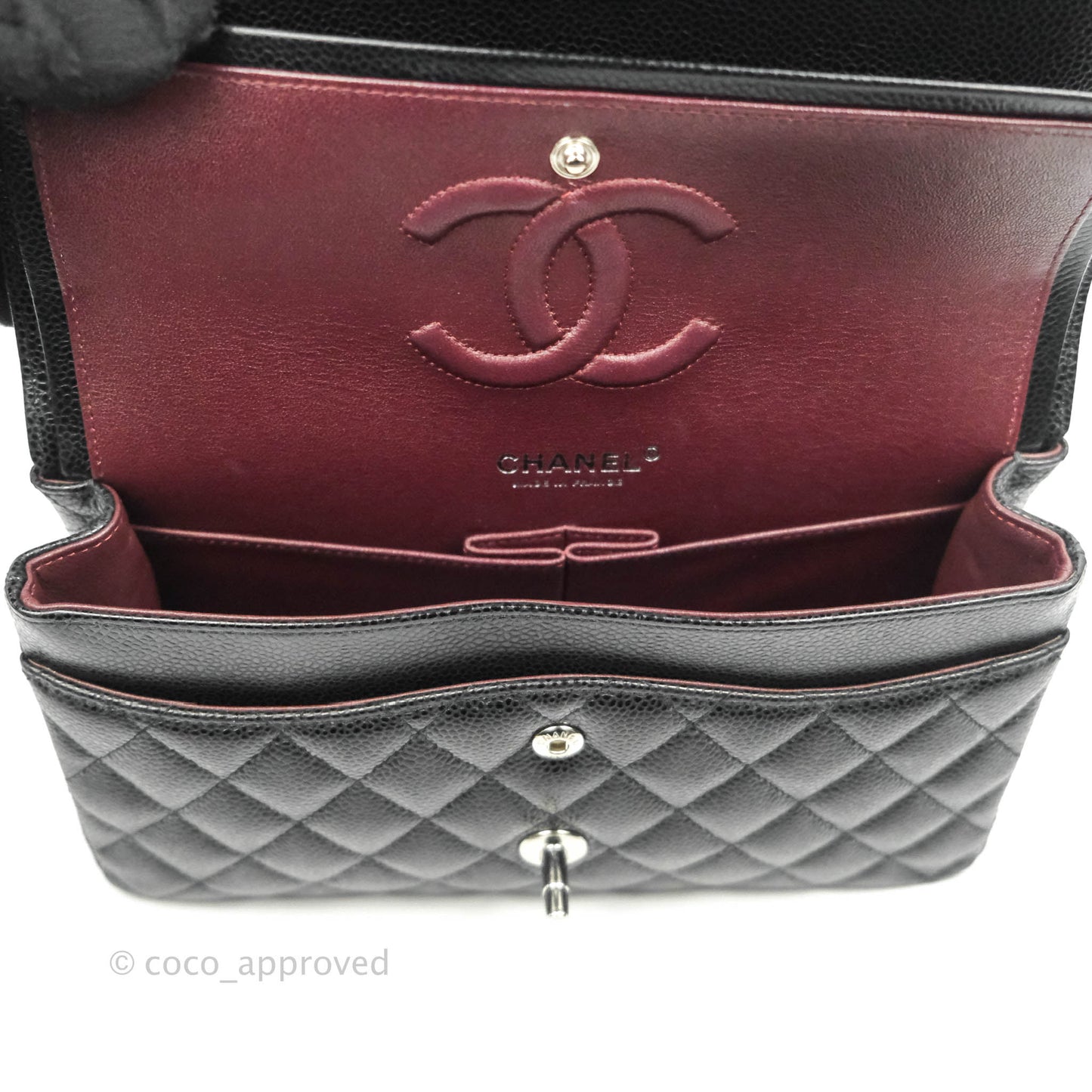Chanel Classic M/L Medium Double Flap Bag Black Caviar Silver Hardware