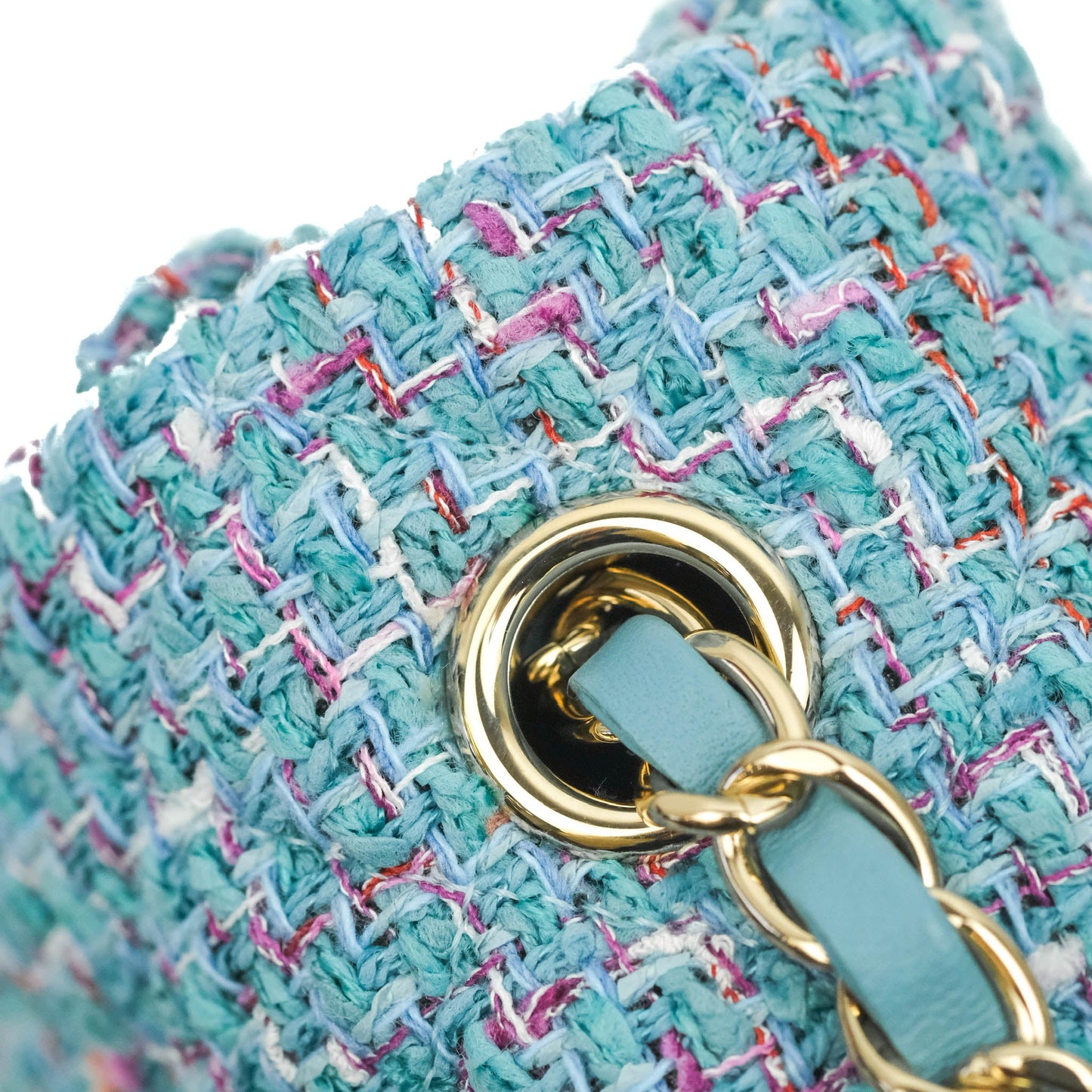 Chanel Quilted Mini Rectangular Flap Blue Tweed Gold Hardware