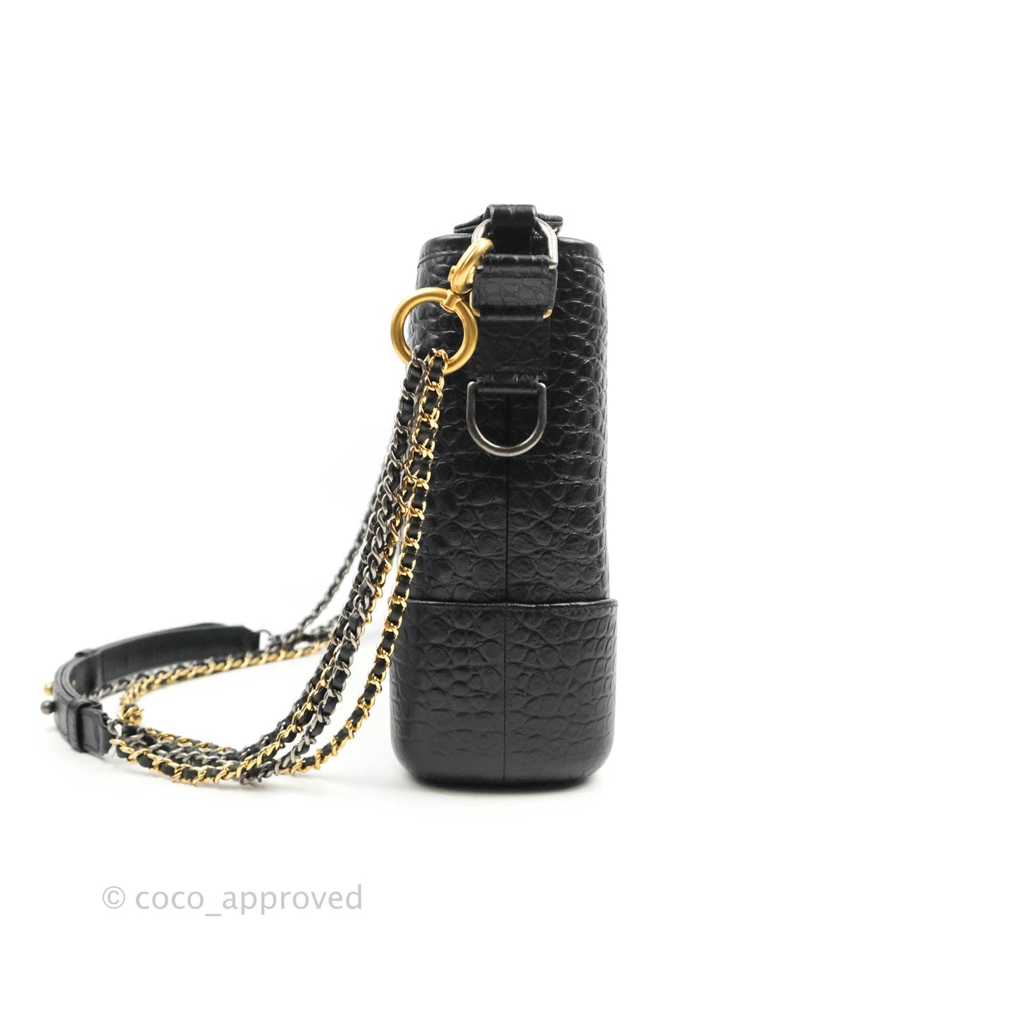 Chanel Large Gabrielle Hobo Crocodile Embossed Black Calfskin