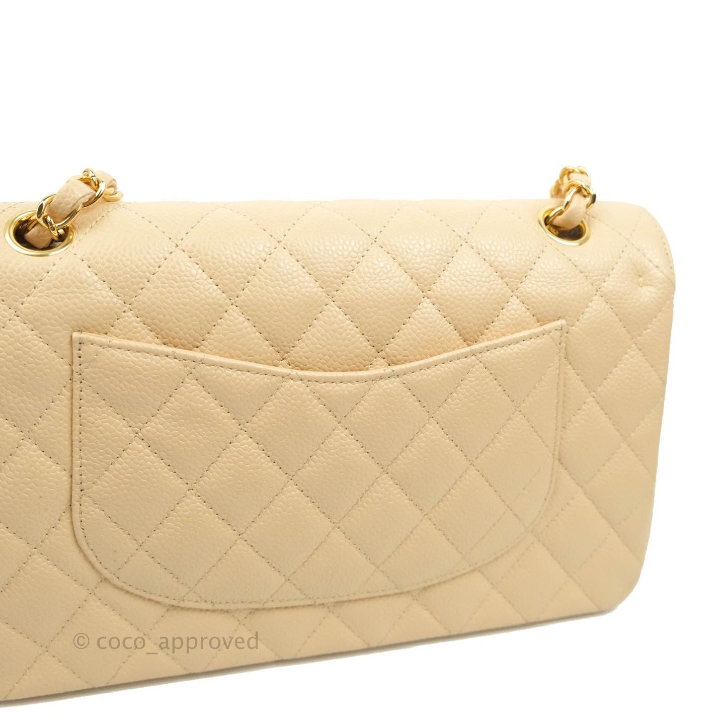 Chanel Classic M/L Medium Flap Quilted Beige Caviar Gold Hardware