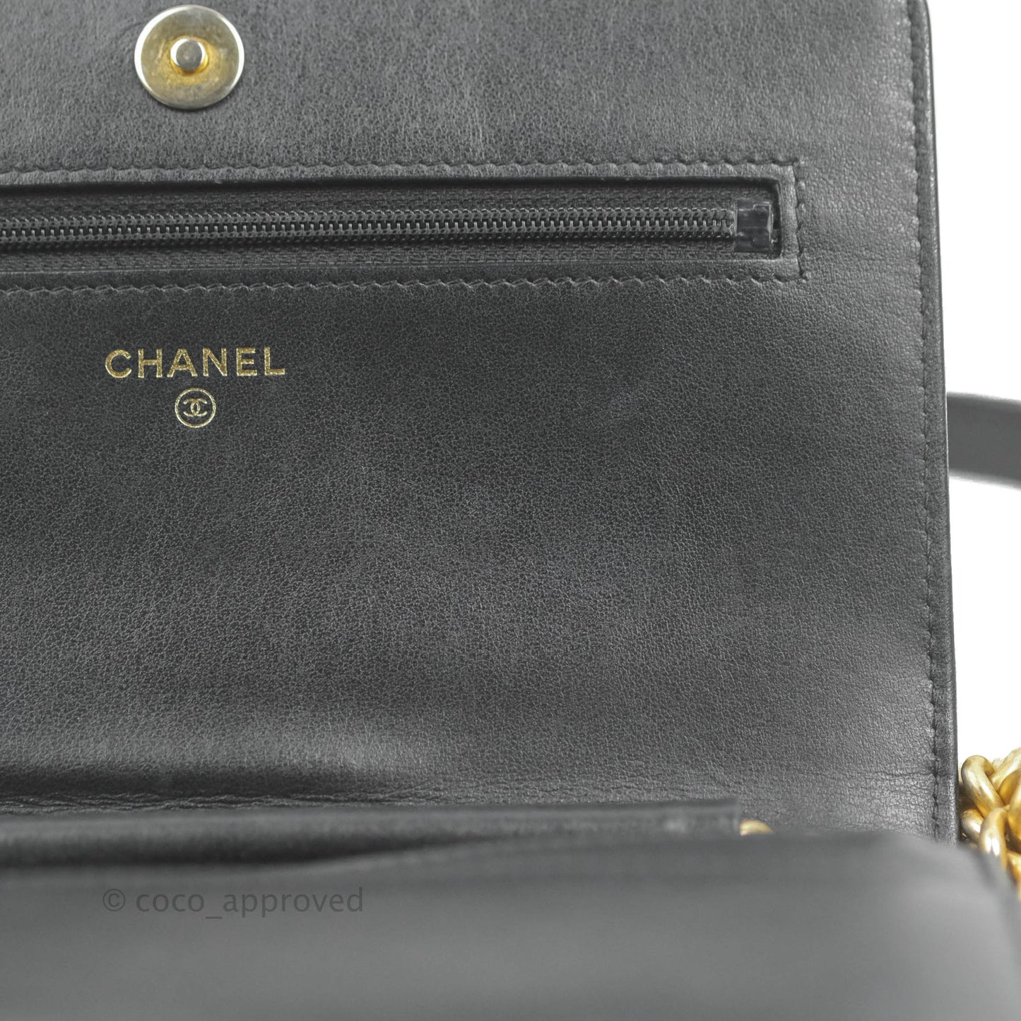 Chanel Quilted Boy Wallet on Chain WOC Black Caviar Aged Gold Hardware