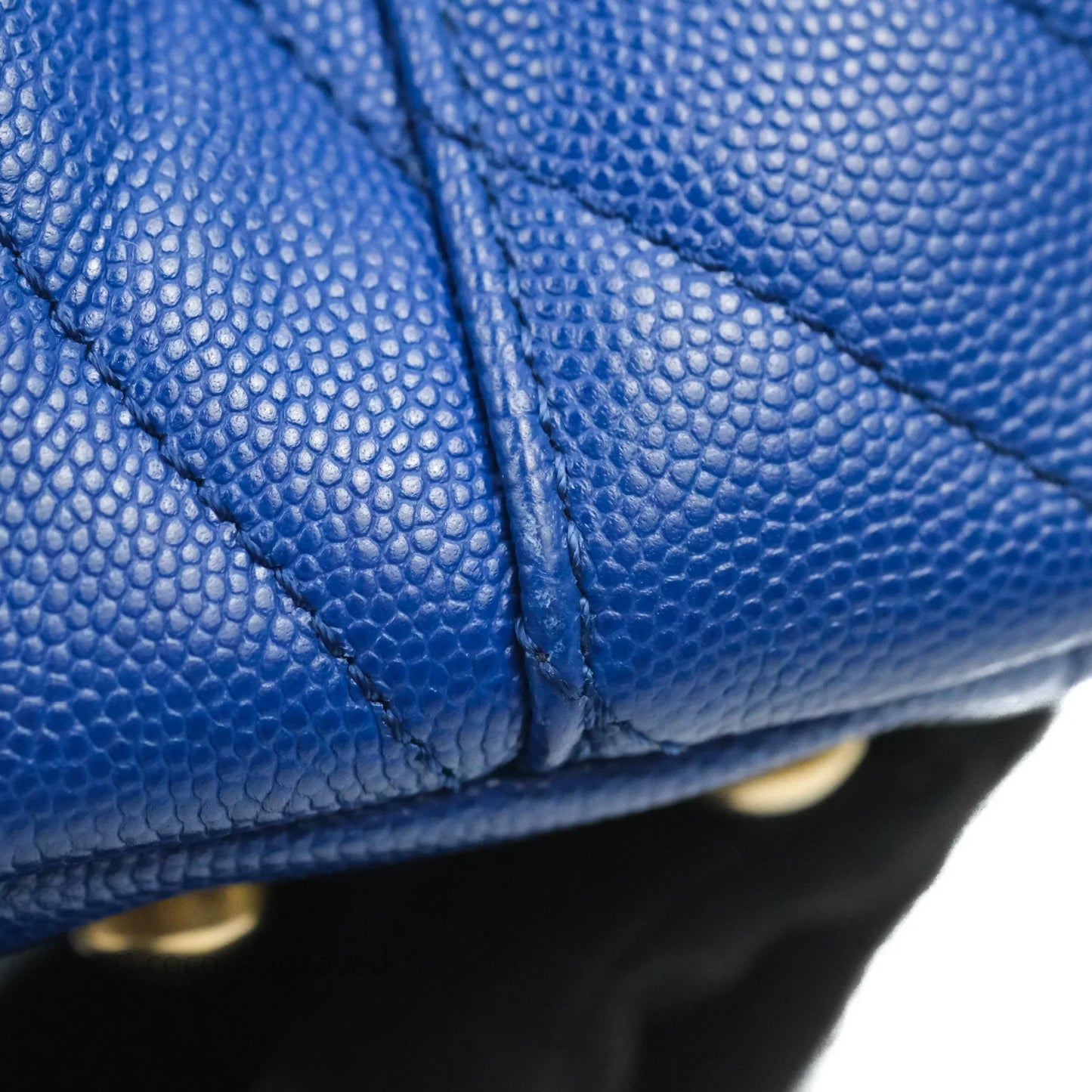 Chanel Small Coco Handle Chevron Blue Caviar Aged Gold Hardware