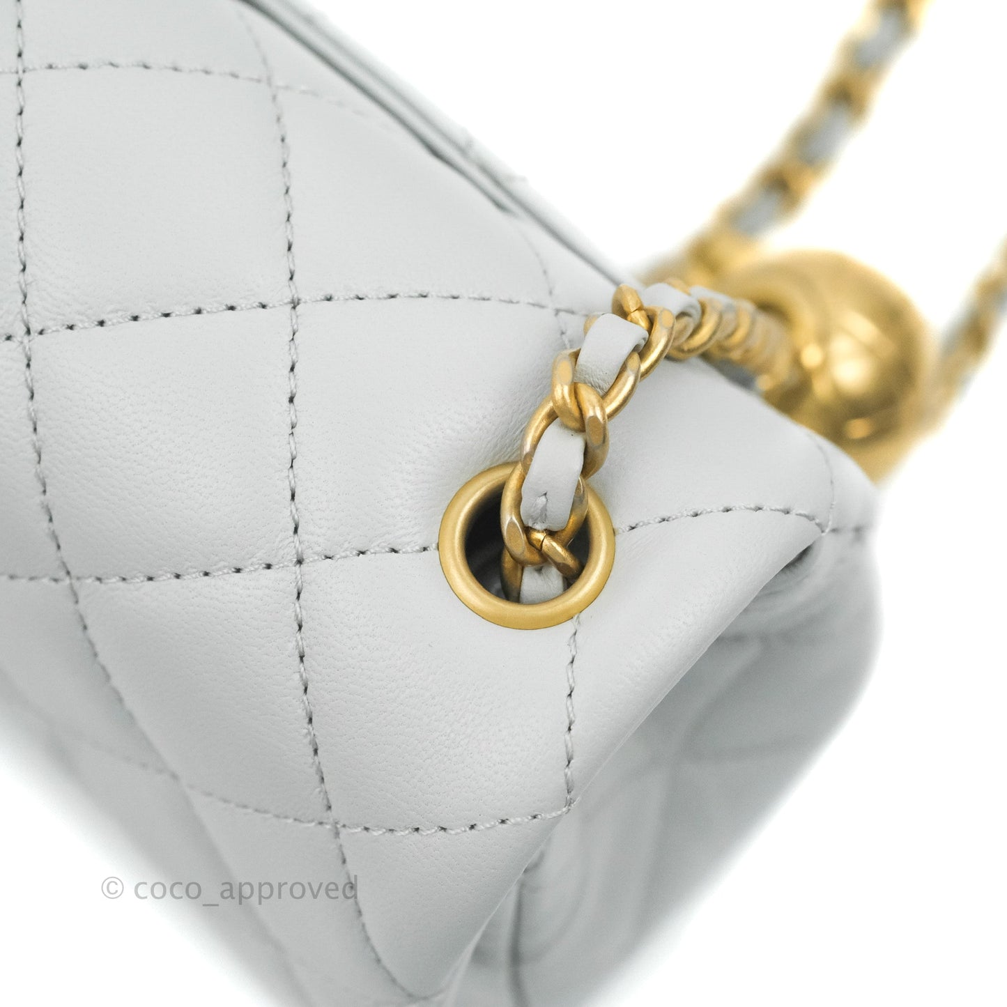 Chanel Quilted Mini Rectangular Pearl Crush Light Grey Lambskin Aged Gold Hardware