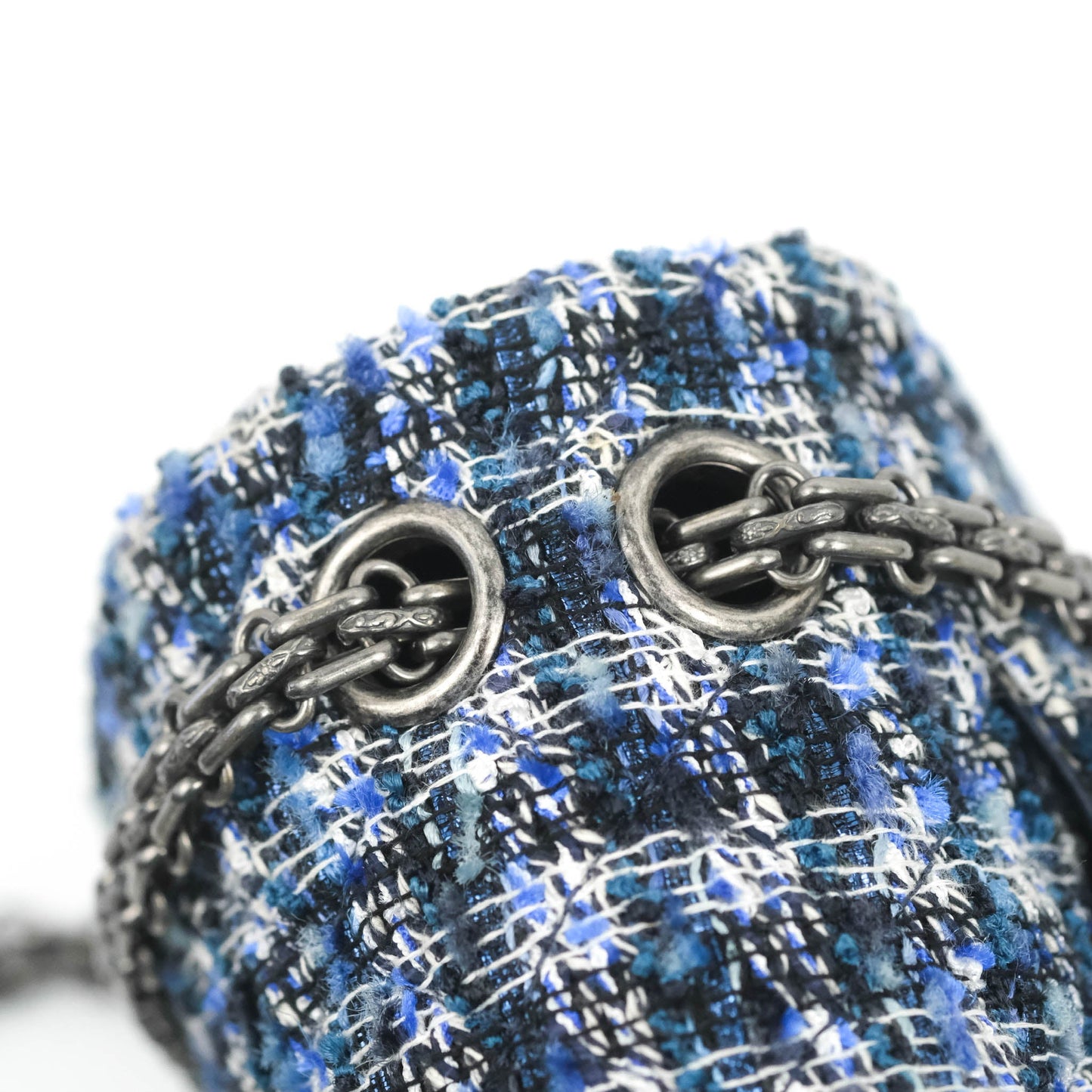 Chanel Mini Reissue 224 Blue Tweed Ruthenium Hardware