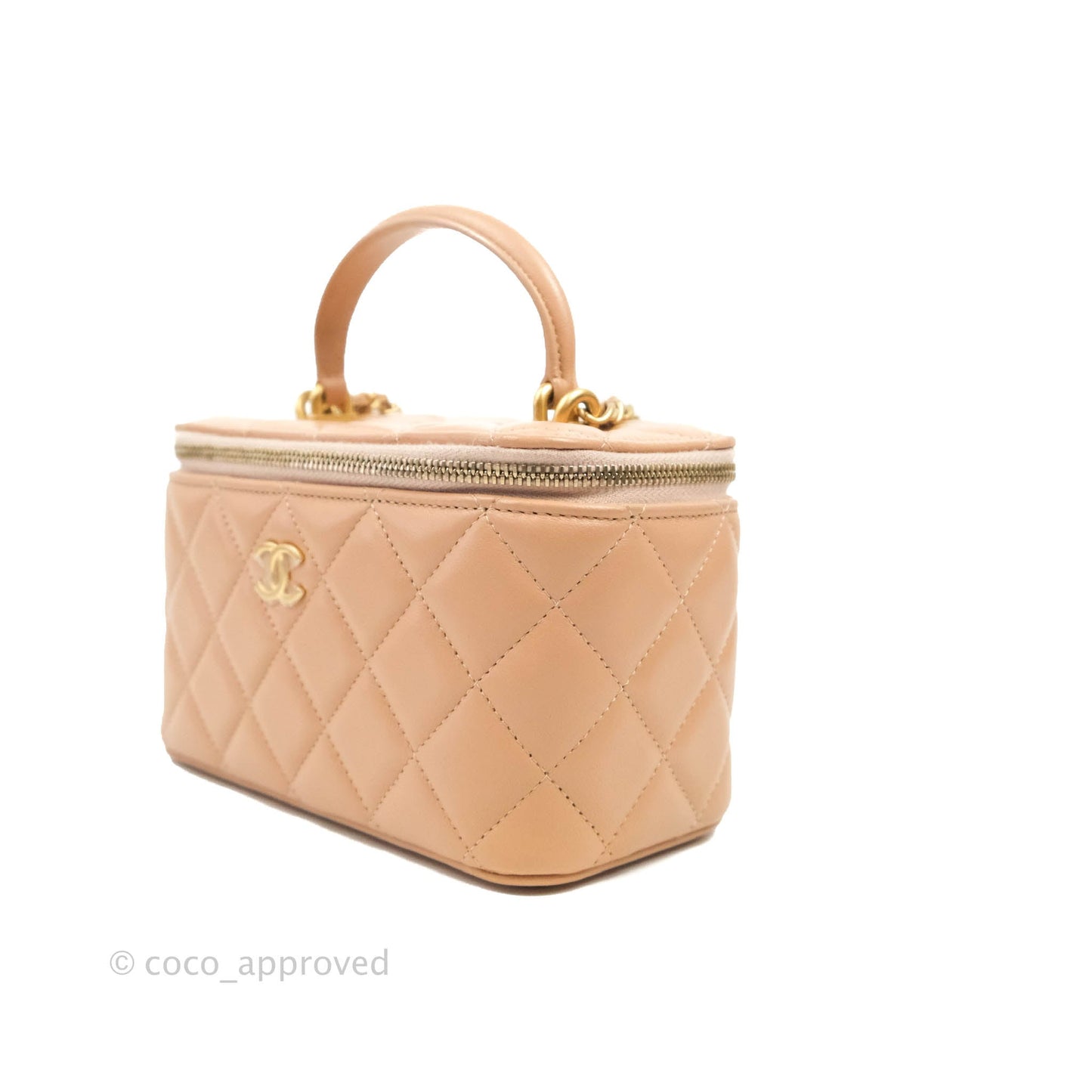 Chanel Vanity Rectangular Top Handle Beige Lambskin Aged Gold Hardware
