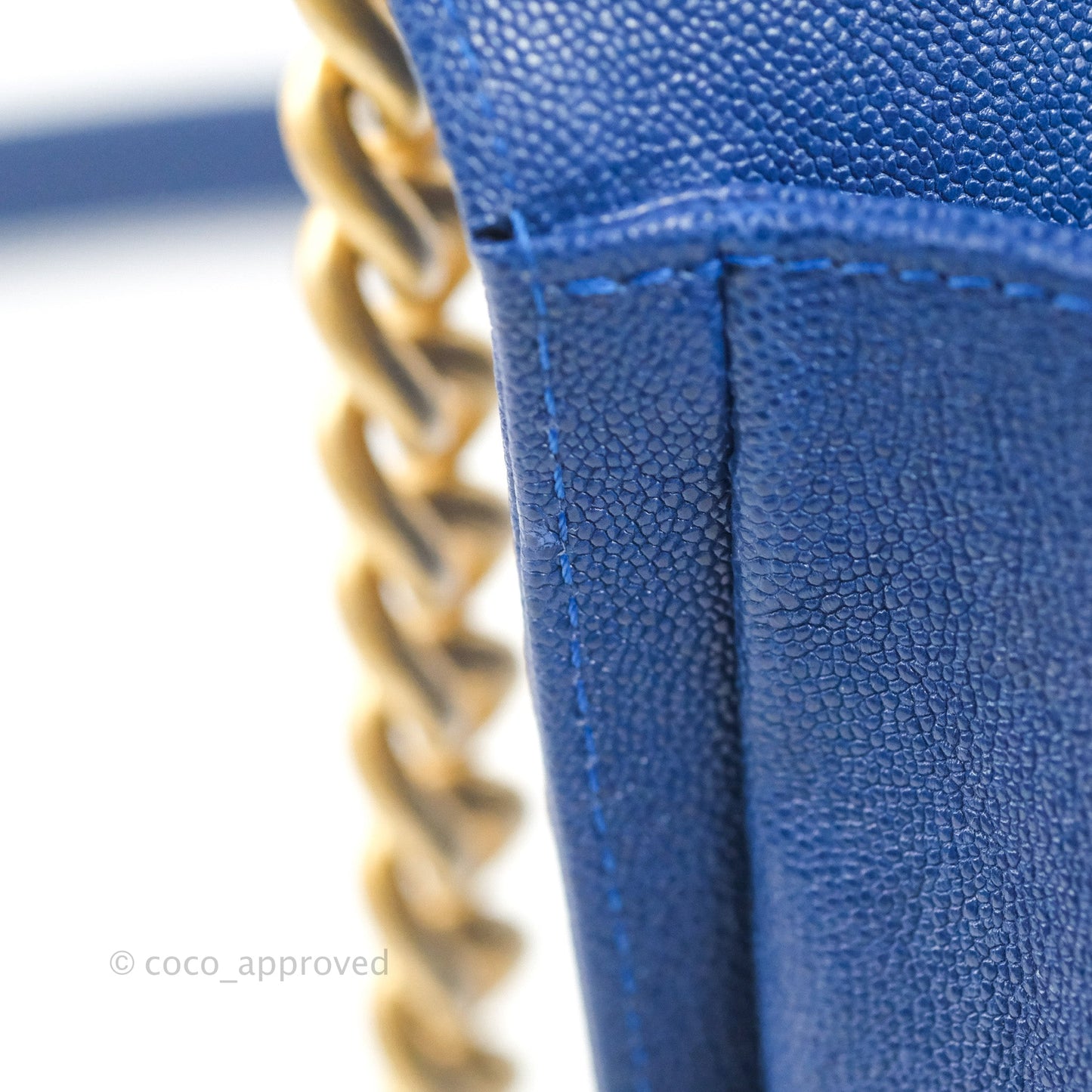 Chanel Quilted Medium Boy Blue Caviar Aged Gold Hardware