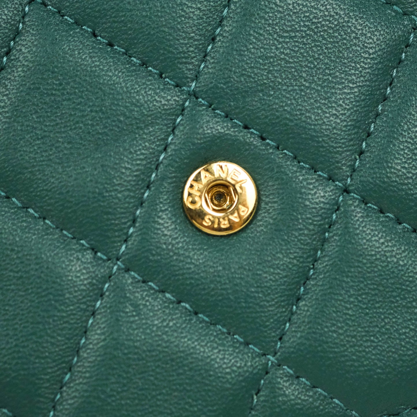 Chanel Mini Handle Flap Coin Purse With Chain Green Lambskin Gold Hardware