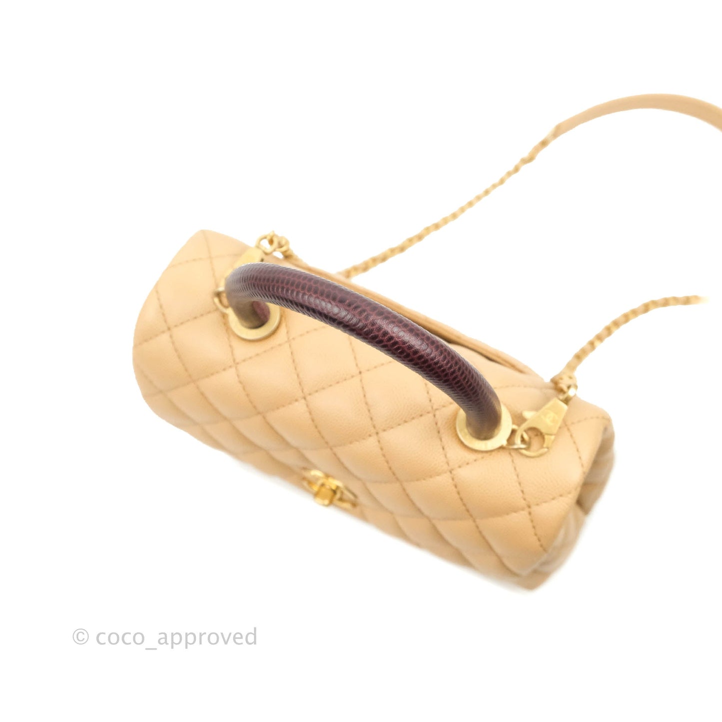 Chanel Small Coco Handle Quilted Beige Caviar Gold Hardware Lizard Embossed Handle