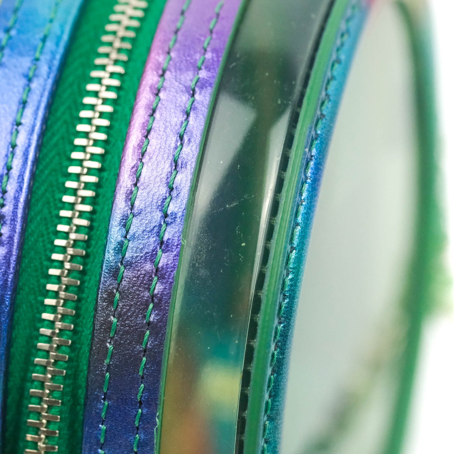 Chanel Filigree Rainbow Green PVC Round Clutch With Chain Silver Hardware 20C
