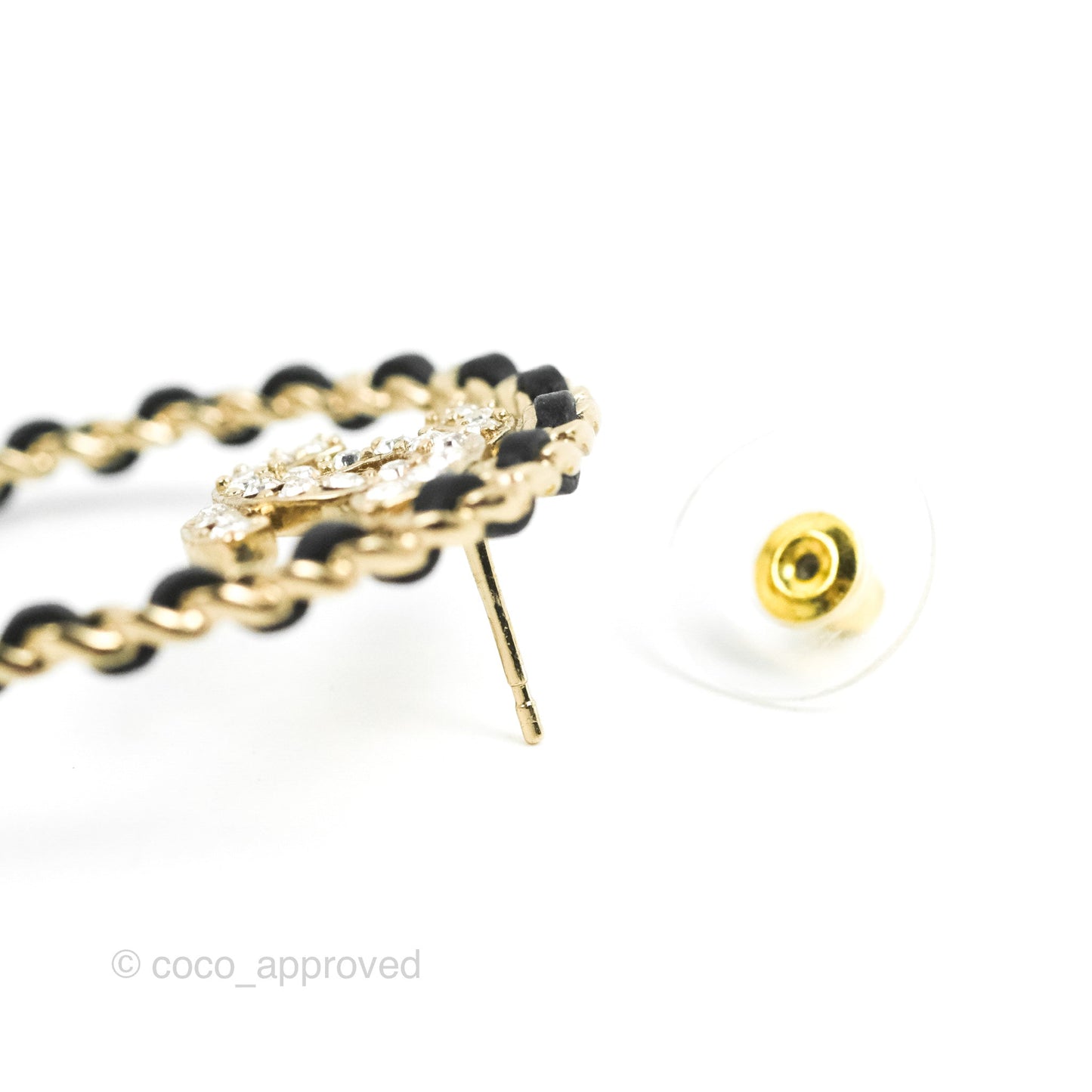 Chanel Woven Round Crystal CC Earrings Gold Tone 22B