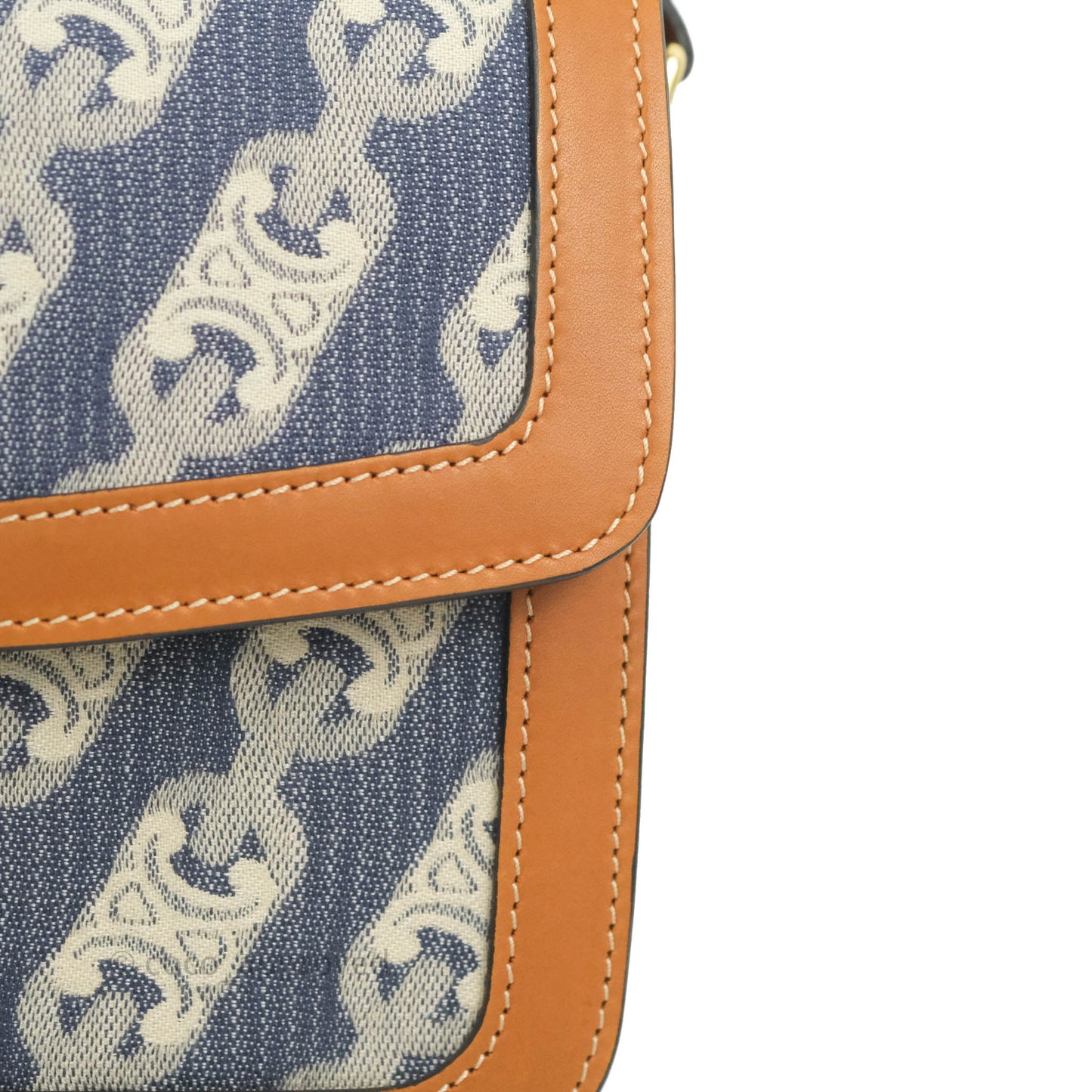 Celine Medium Triomphe Bag Chaine Triomphe Jacquard Canvas Tan Calfskin