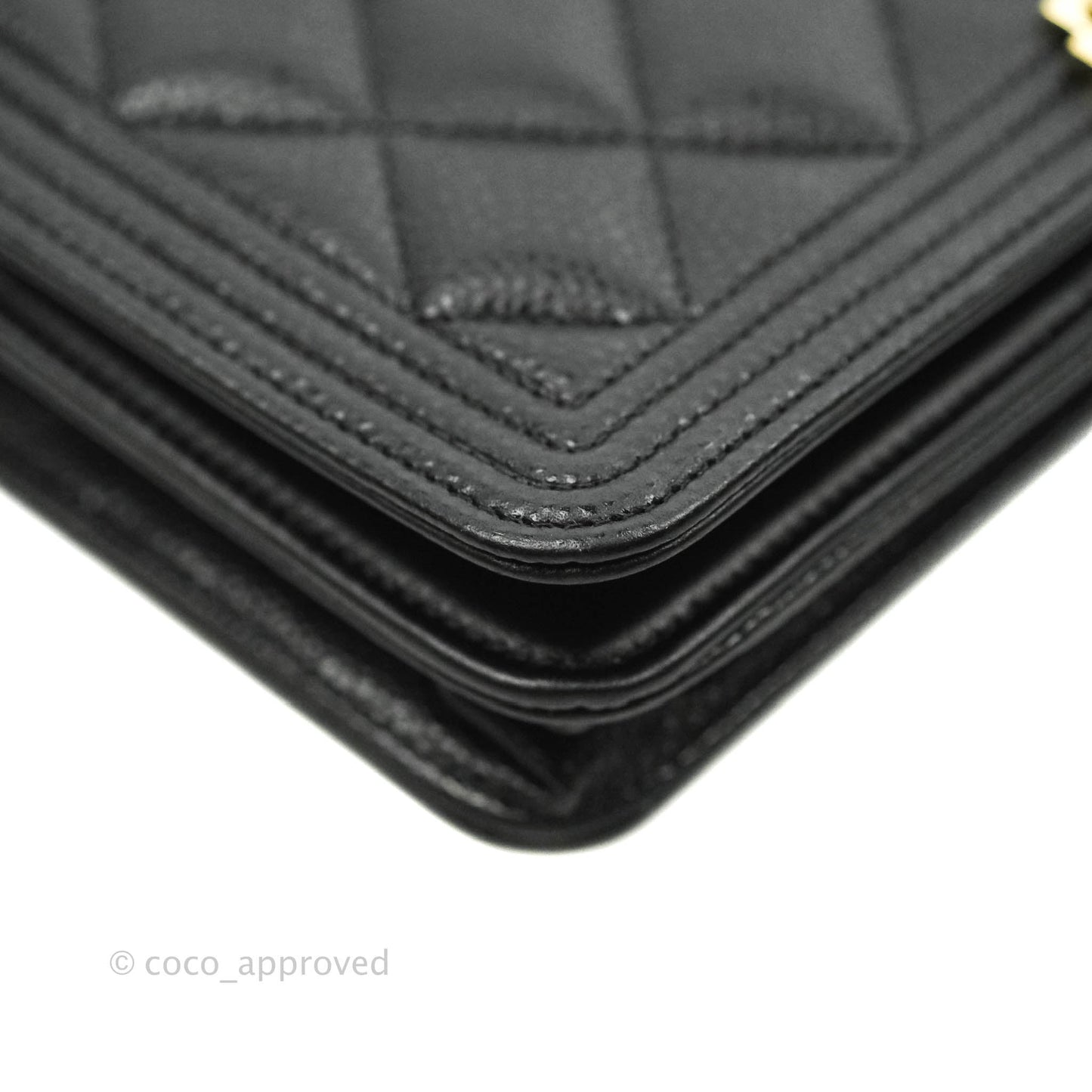 Chanel Quilted Boy Wallet on Chain WOC Black Caviar Gold Hardware
