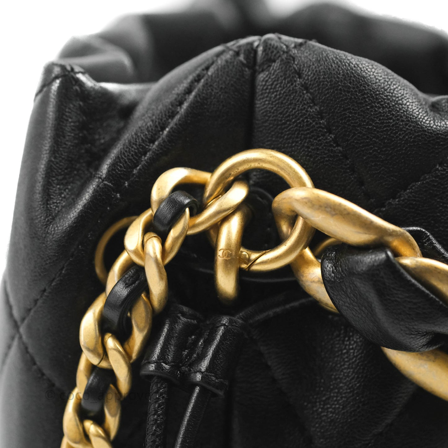 Chanel Small Entwined Chain Drawstring Bucket Bag Black Lambskin Age Gold Hardware