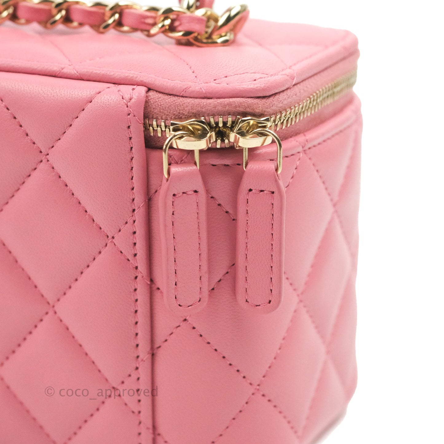 Chanel Vanity Rectangular Top Handle Pink Lambskin Gold Hardware