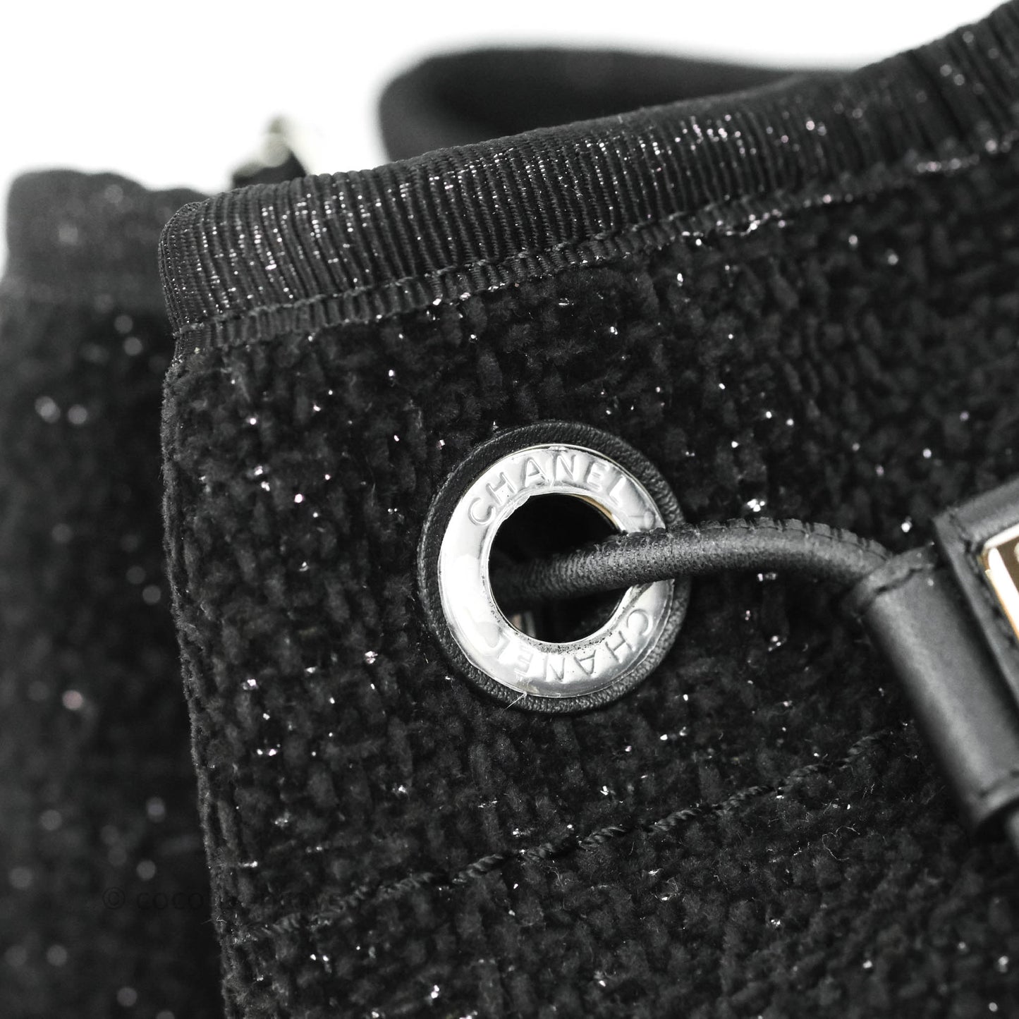 Chanel Deauville Drawstring Bag Black Glitter Lurex